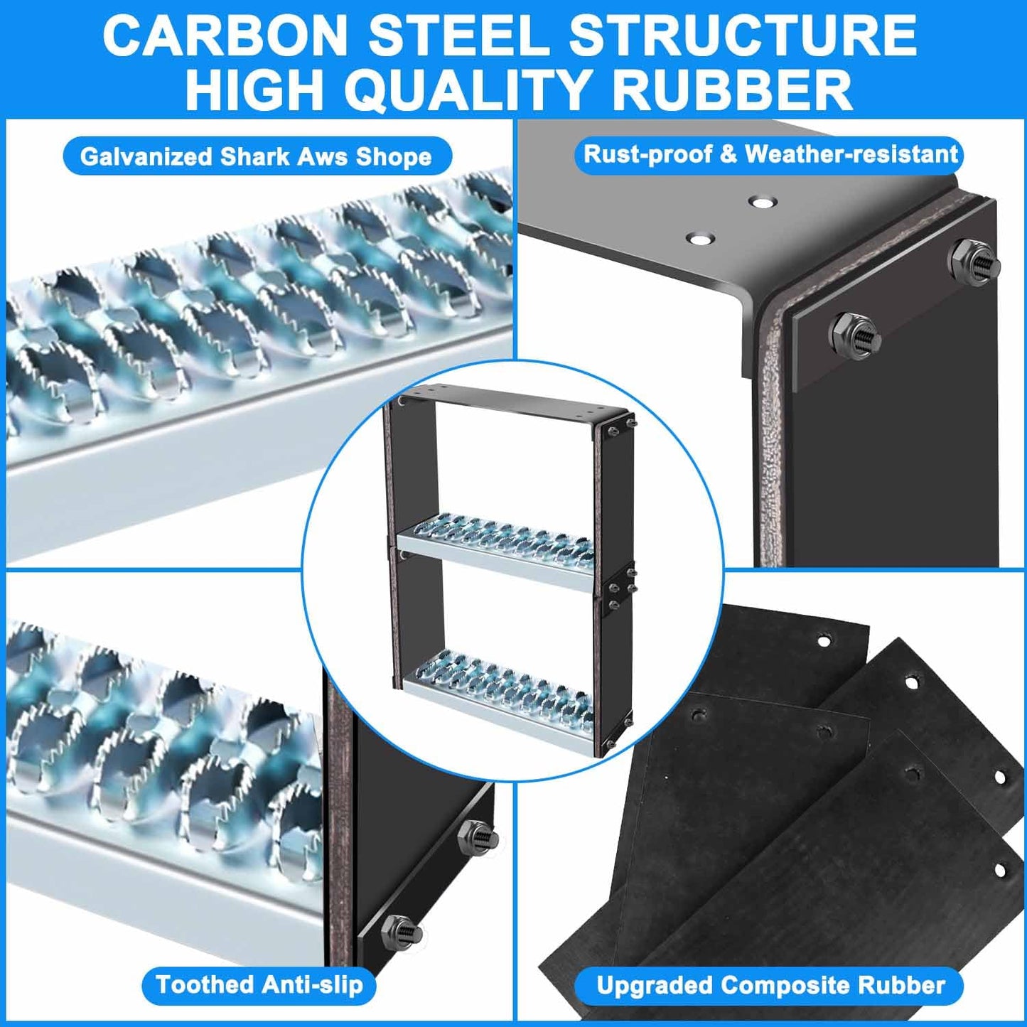 Universal Dual-Step Flexible Rubber Truck Step, Steps for Trucks to Mitigate Off-Road Impact, Hot Dipped Galvanized Steel Semi Trailer Cable Step, 660 lbs Load Capacity with 22.5” x 14” x 4.9” Inches