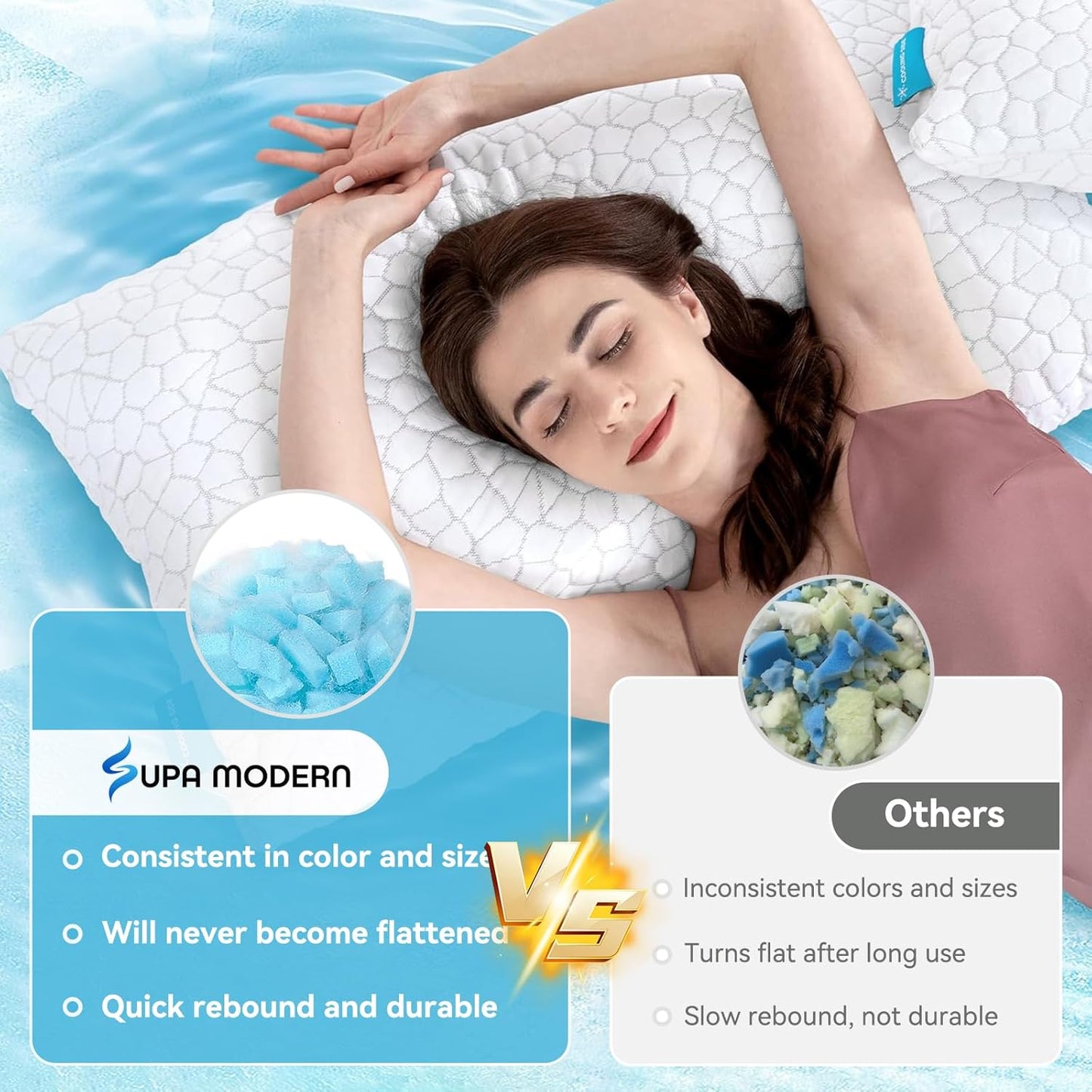 Skiennix Cooling Pillow Set - Adjustable Shredded Memory Foam | Queen Size, Soft & Supportive for All Sleepers
