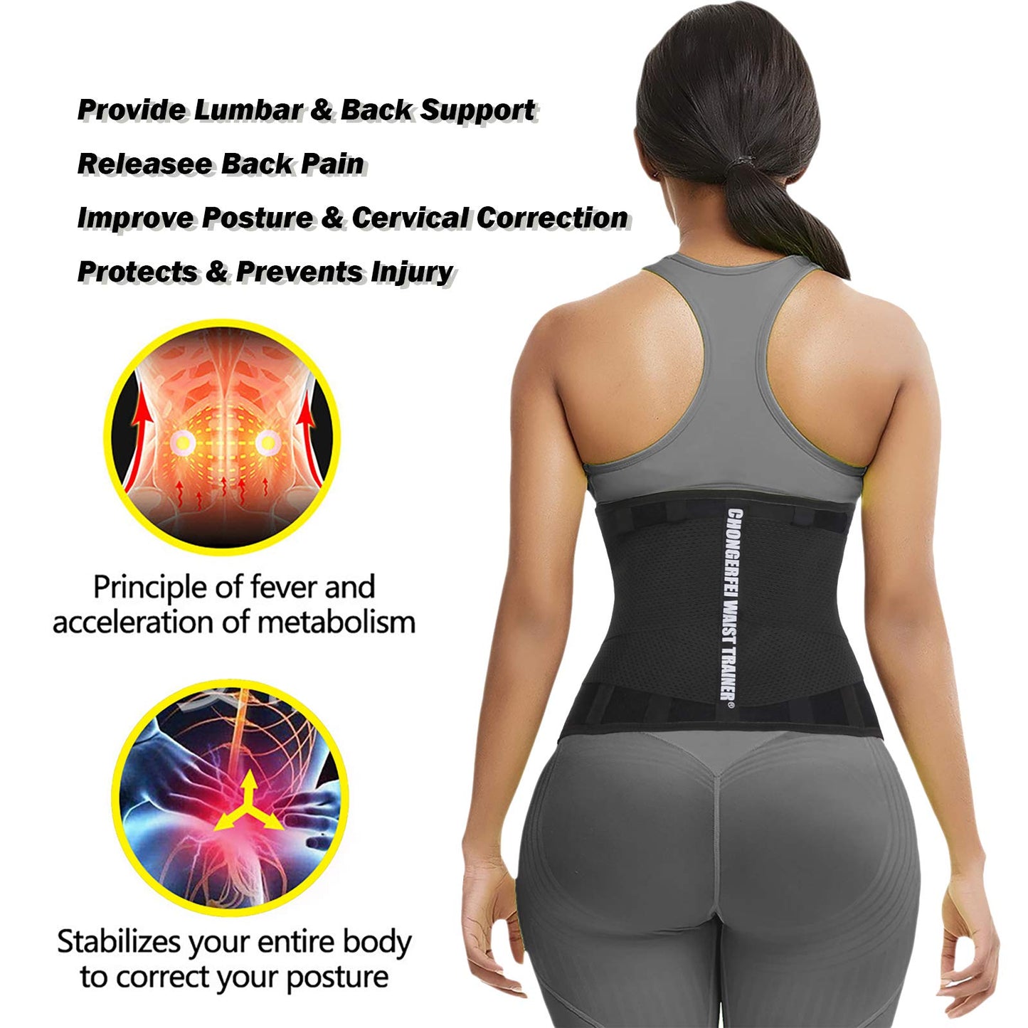 ChongErfei Waist Trainer Belt for Women & Man - Waist Trimmer Ab Belt - Tummy Control Body Shaper(Black,Medium)