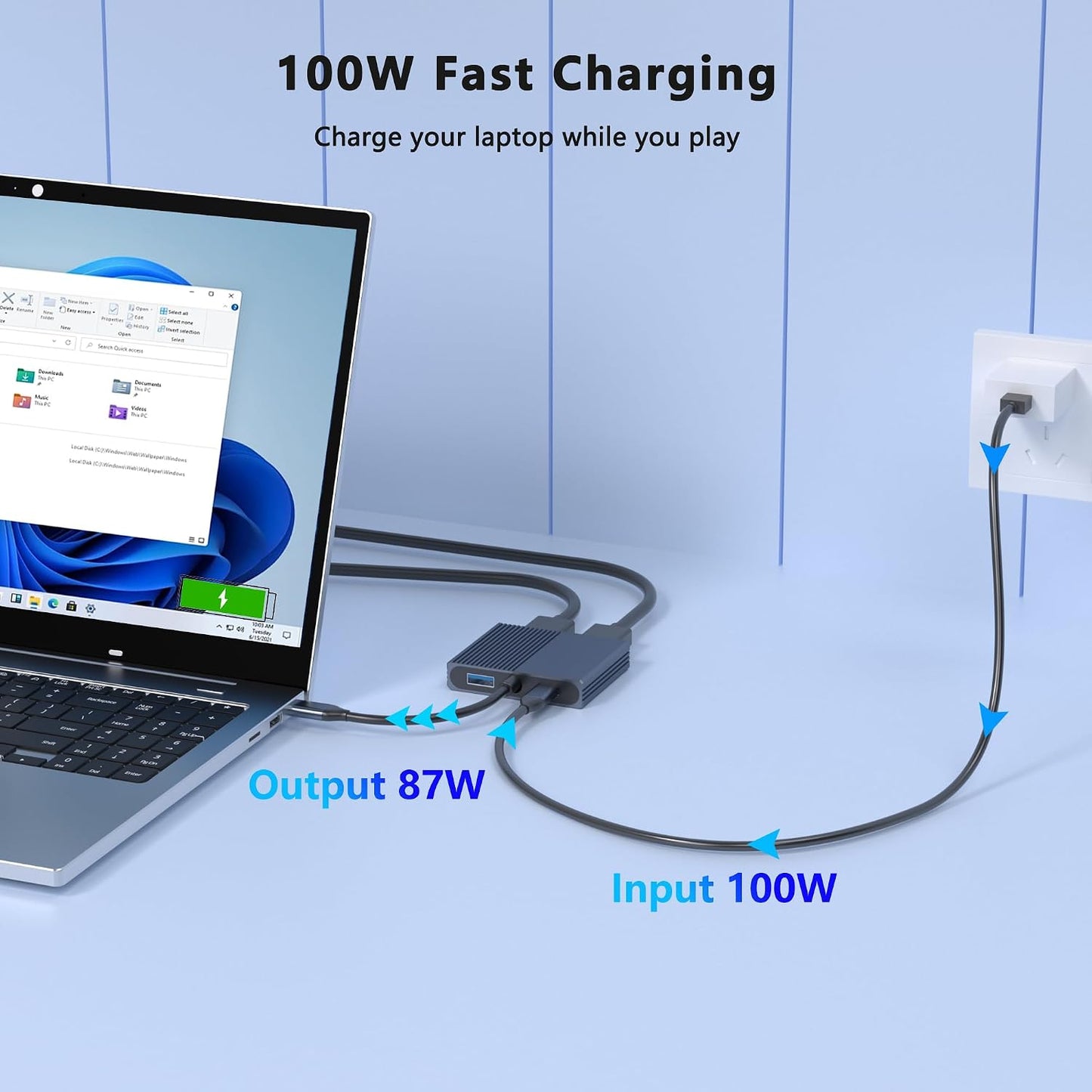 Aibilangose 4K@60Hz USB3.0/PD, Display Port Splitter for Dual Monitors, USB C to Dual DisplayPort Adapter