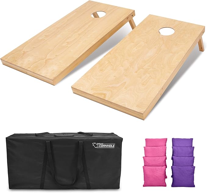 GoSports Regulation Size Wooden Cornhole Set with Natural Wood Finish - Includes Carrying Case