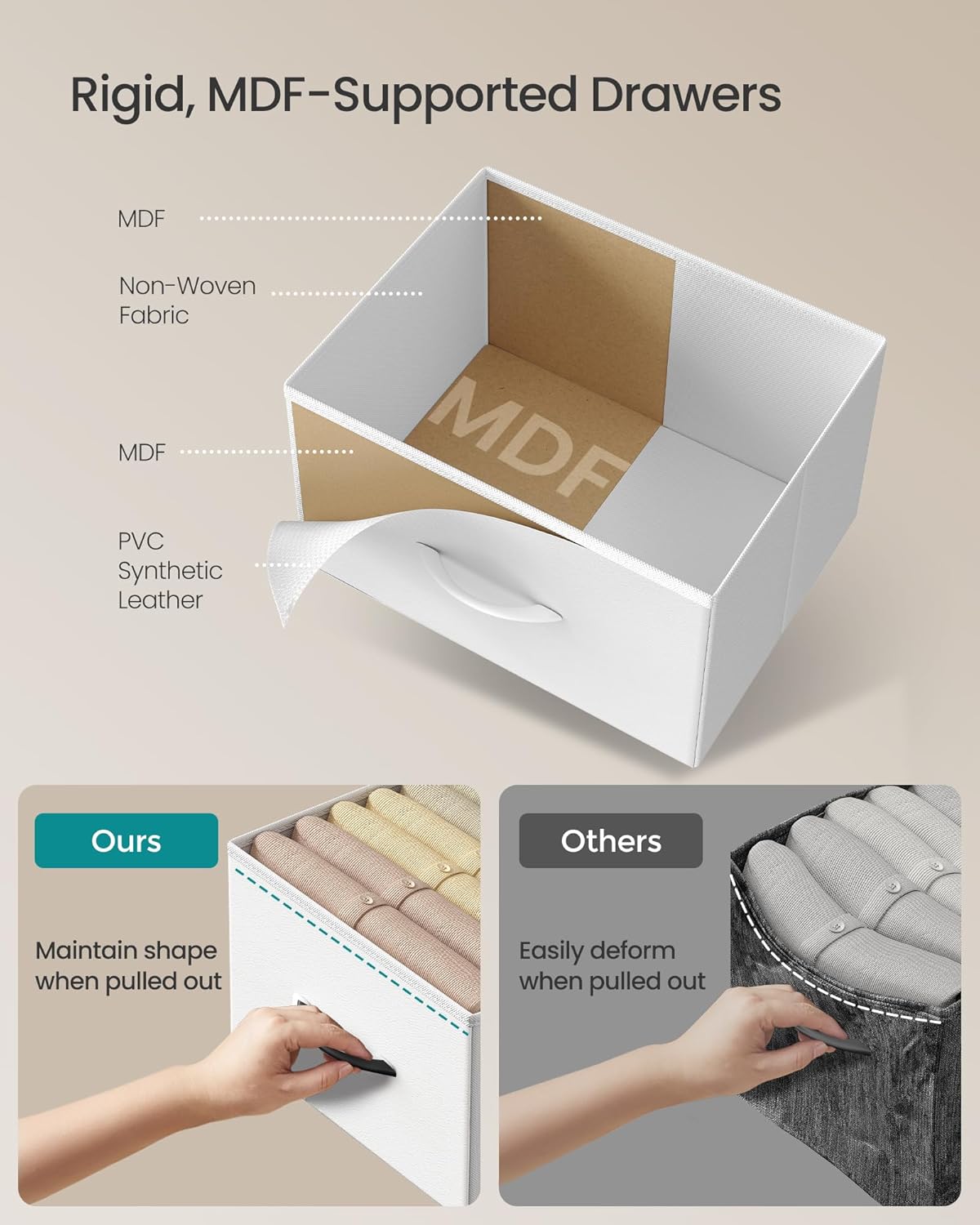 SONGMICS Dresser - Stylish Chest of Drawers with 5 Non-Woven Fabric Bins | Cloud White & Snow White