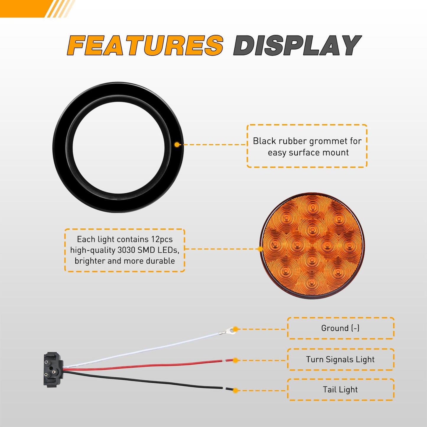 GOOACC Trailer Tail Light 2 PCS 12 LED Amber Turn Signals IP67 Waterproof Model Tail-13