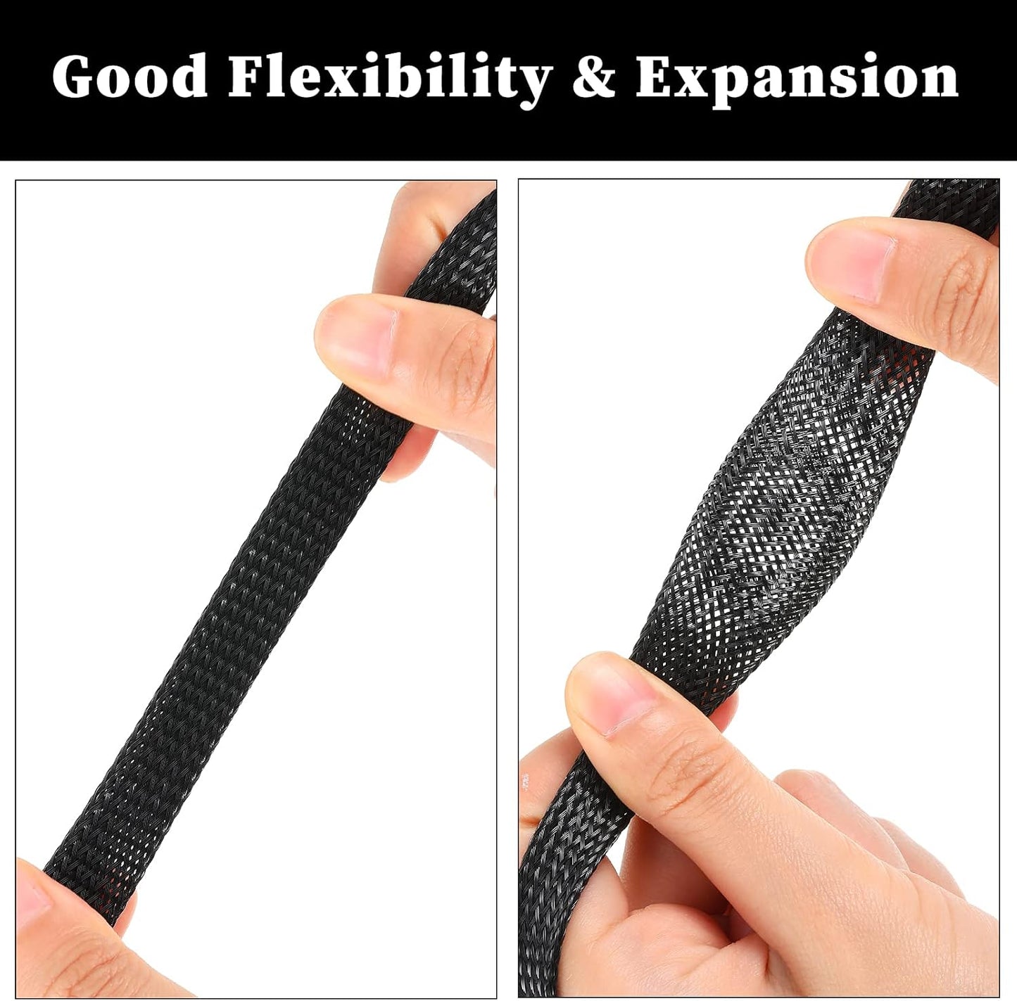 Xuniea 96ft 127 (1/2, 1/4, 3/8 Inch,Black Wire Loom Braided Cable Sleeve Covers Cord Management with Pcs Tube Heat