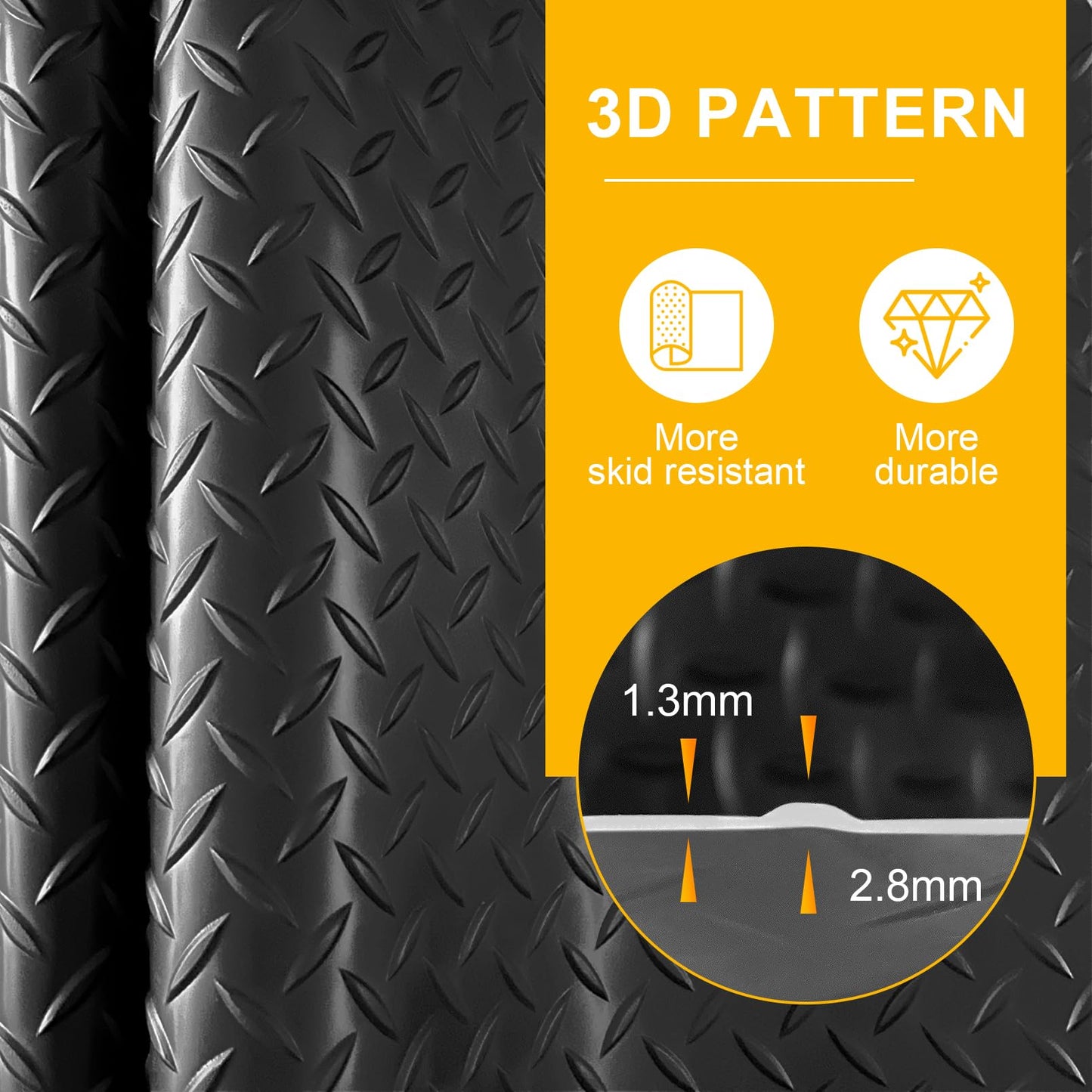 4x20FT Garage Floor Mat, 2.8mm Thickened Flooring Roll for Under Car, Golf Cart Parking Mat, Diamond Plate PVC Rubber Motorcycle Mat, Non-Slip Floor Protector for Garage Warehouse Trailer, Black