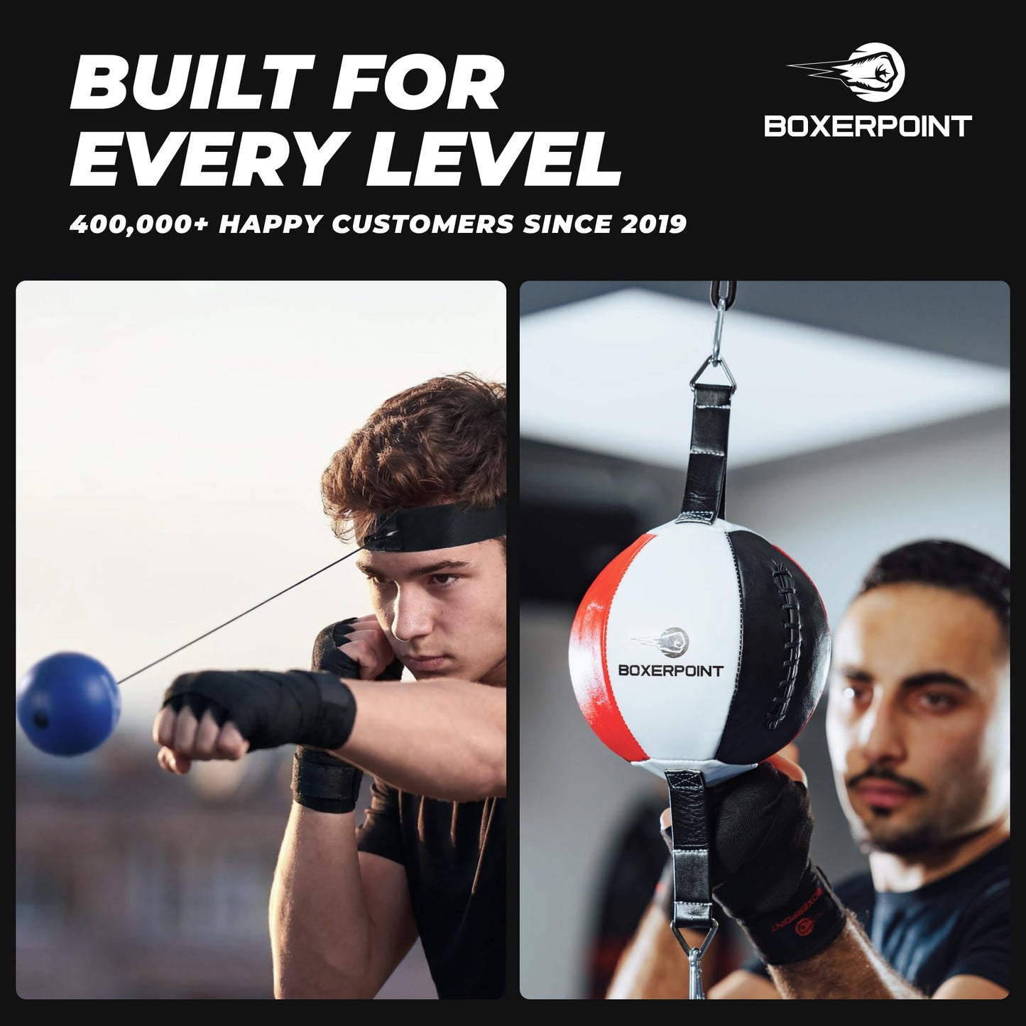 Boxerpoint Double End Boxing Bag - Small 7x7 in Red/White/Black - Birthday Gift Speed Training with Speed Punching Bag Platform & Boxing Reflex Ball - Training Station for Adults - Gym Equipment