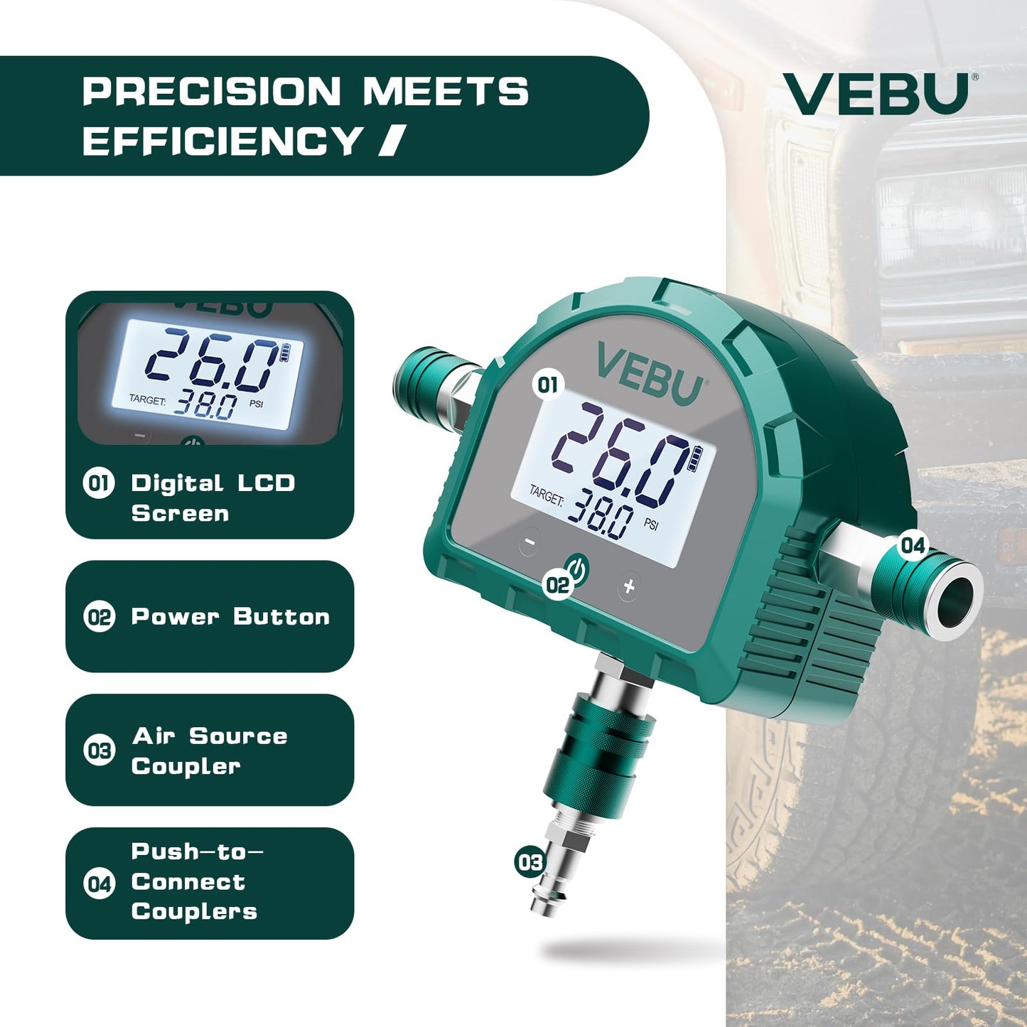 VEBU Air Compressor with 4 Tire Inflation and Deflation System, 10.6CFM Fast Infaltion, Preset Memory and Digital Display