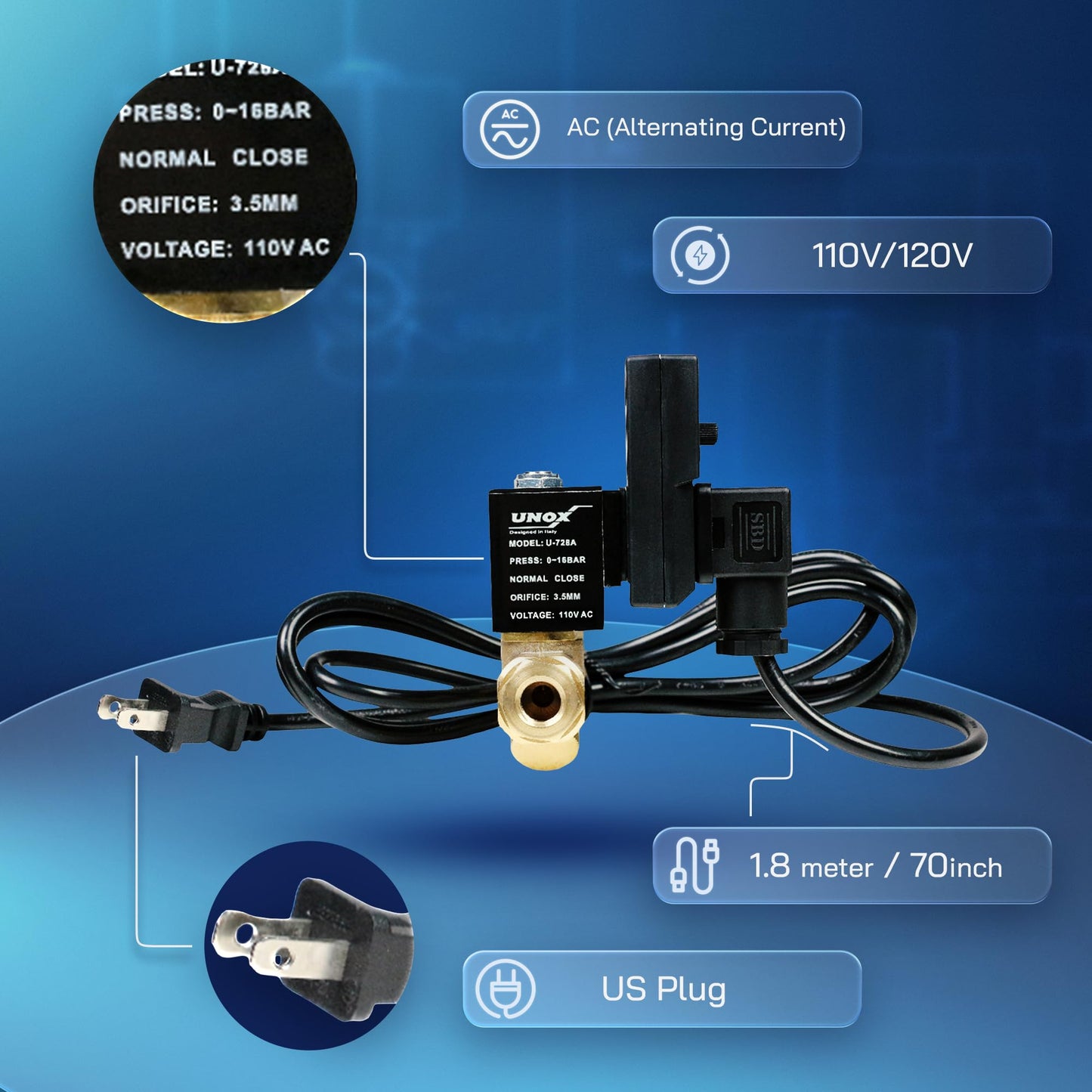 UNOX Electronic Drain Valve for Air Compressor, 1/2" NPT to 1/4" NPT 110/120V AC Automatic Timed Tank Drain Valve with 6 feet US Plug Cable - Max 235 PSI Solenoid Valve Assembled