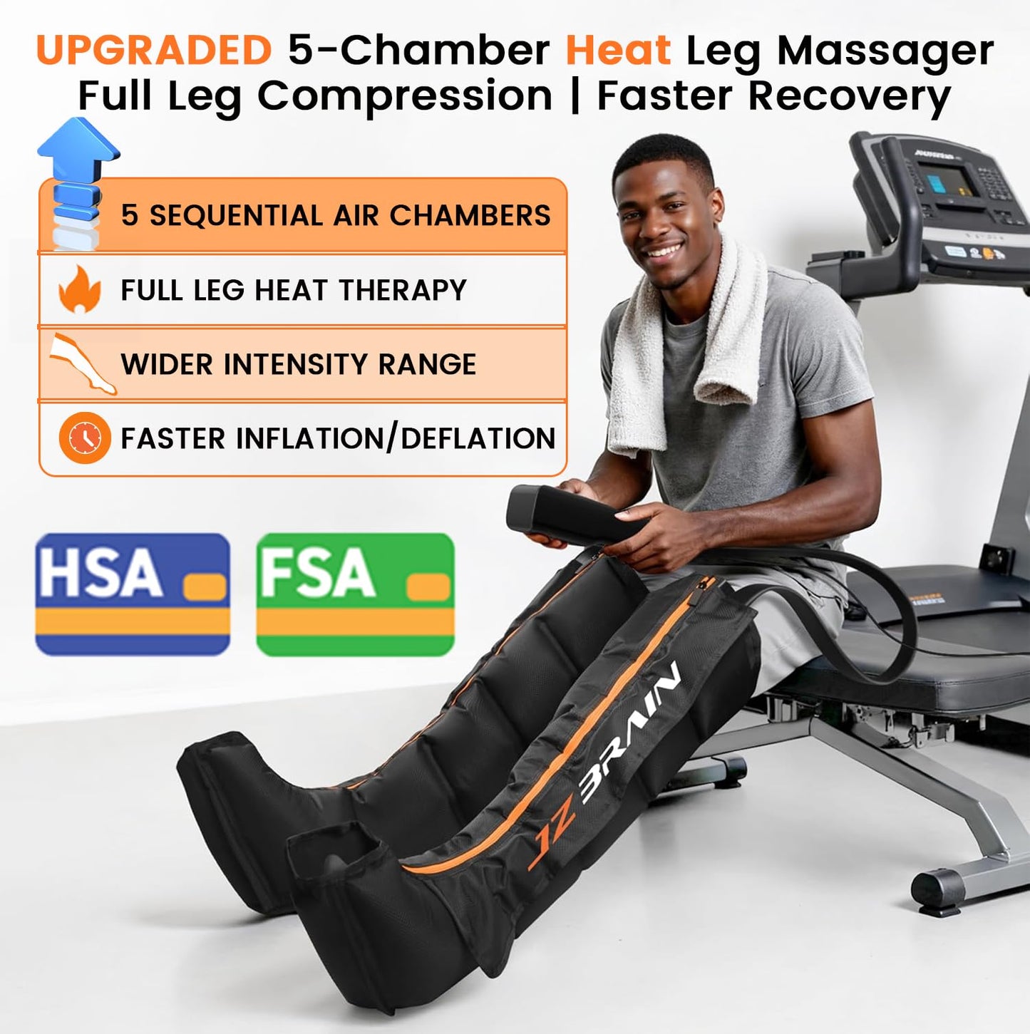 JZBRAIN Air Compression Leg Recovery Boots : Sequential Full Leg Compression Massager System for Muscle Relaxation & Relief - 11 Intensity 6 Modes 3 Heat for Athletes & Gym (Large)