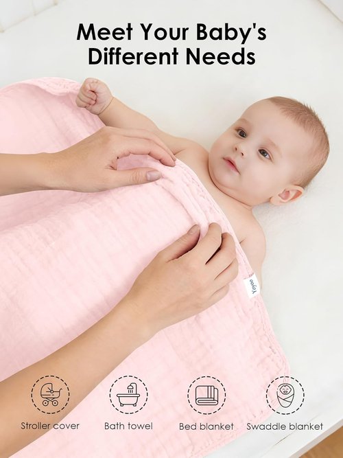 Muslin Hooded Baby Bath Towels - Ultra-Soft 100% Cotton | 3 Pack, 32x32 Inch, Quick-Dry, Pink Series