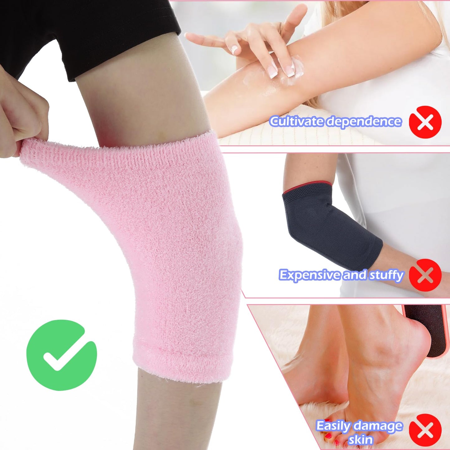 YBEATY 2 Pairs Elbow Moisturizing Sleeve Elbow Soft Gel Cover Heel Socks Breathable Brace Protection for Women SPA Moisturizing Dry Cracked Skin Care Calloused