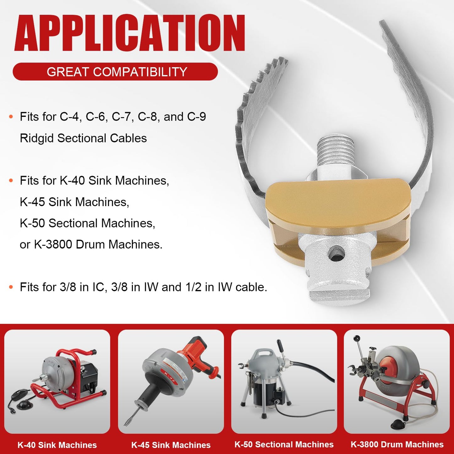 52812 T-230 2" Heavy Duty C-Cutter Drain Cleaning Auger for Ridgid Sectional Cables C-4 C-6 C-7 C-8 & C-9, Compatible with Drain Cleaning Machines K-40 K-45 K-50 K-3800