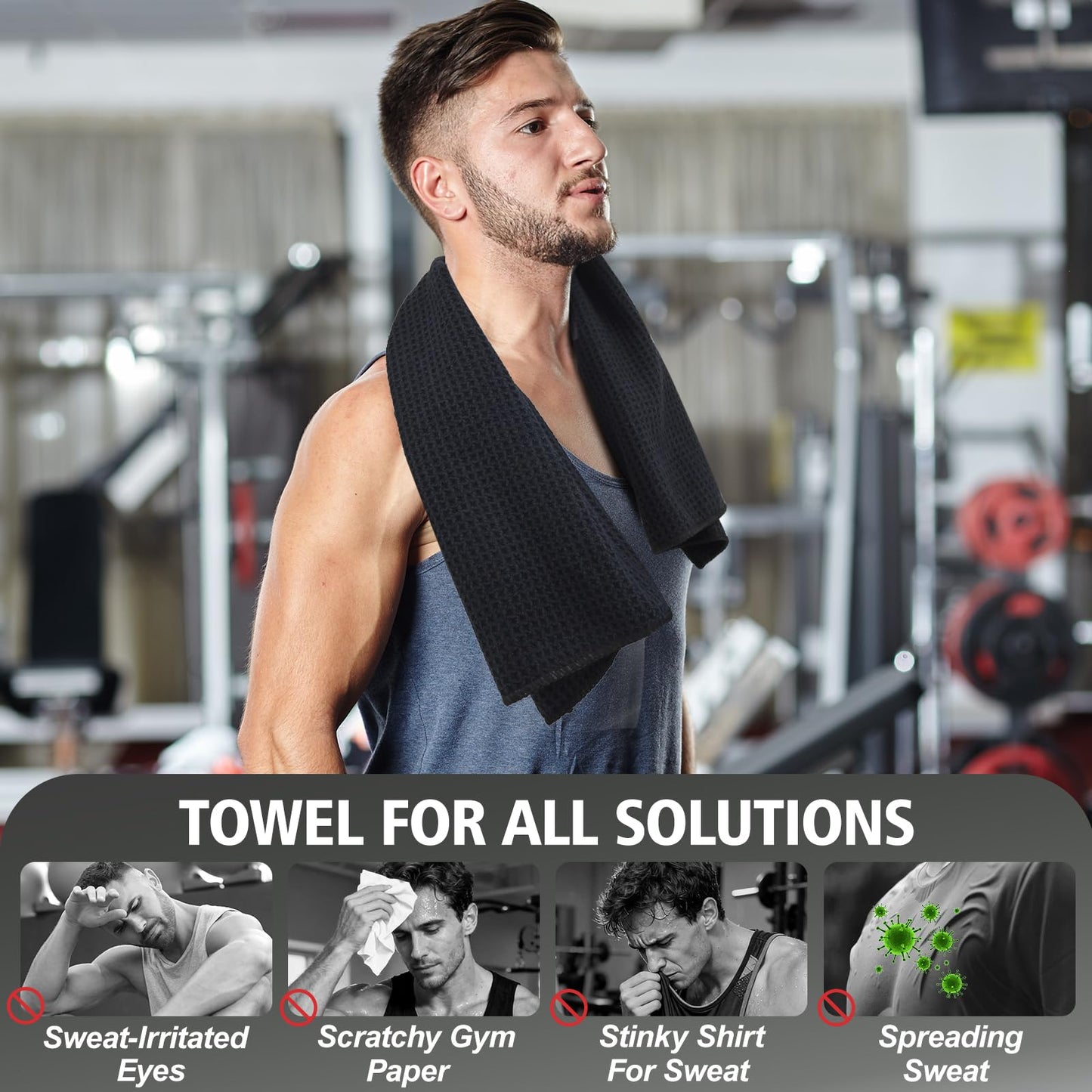 Vnoss Microfiber Gym Towels for Working Out, Quickly Dry Yoga Towels for Men & Women Tennis, 16 Inch x 27 Inch, 6 Pack, Black