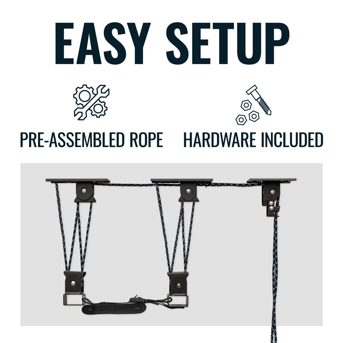 Teal Triangle Heavy Duty Elite Cargo Box Hoist, Easy-Lift Garage Pulley System, Holds 150 lbs, Fits 8-Foot Ceilings, Patented No-Slip Strap, No Setup Required