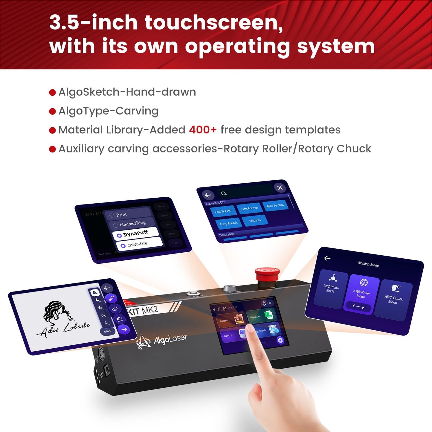 AlgoLaser 10W Laser Engraver Machine - Laser Engraver/Cutter with 3.5" Smart Touchscreen & AlgoOS System, 12000mm/min Speed, 0.05mm Laser Spot, Laser Engraving for Metal, Wood, Glass & Leather