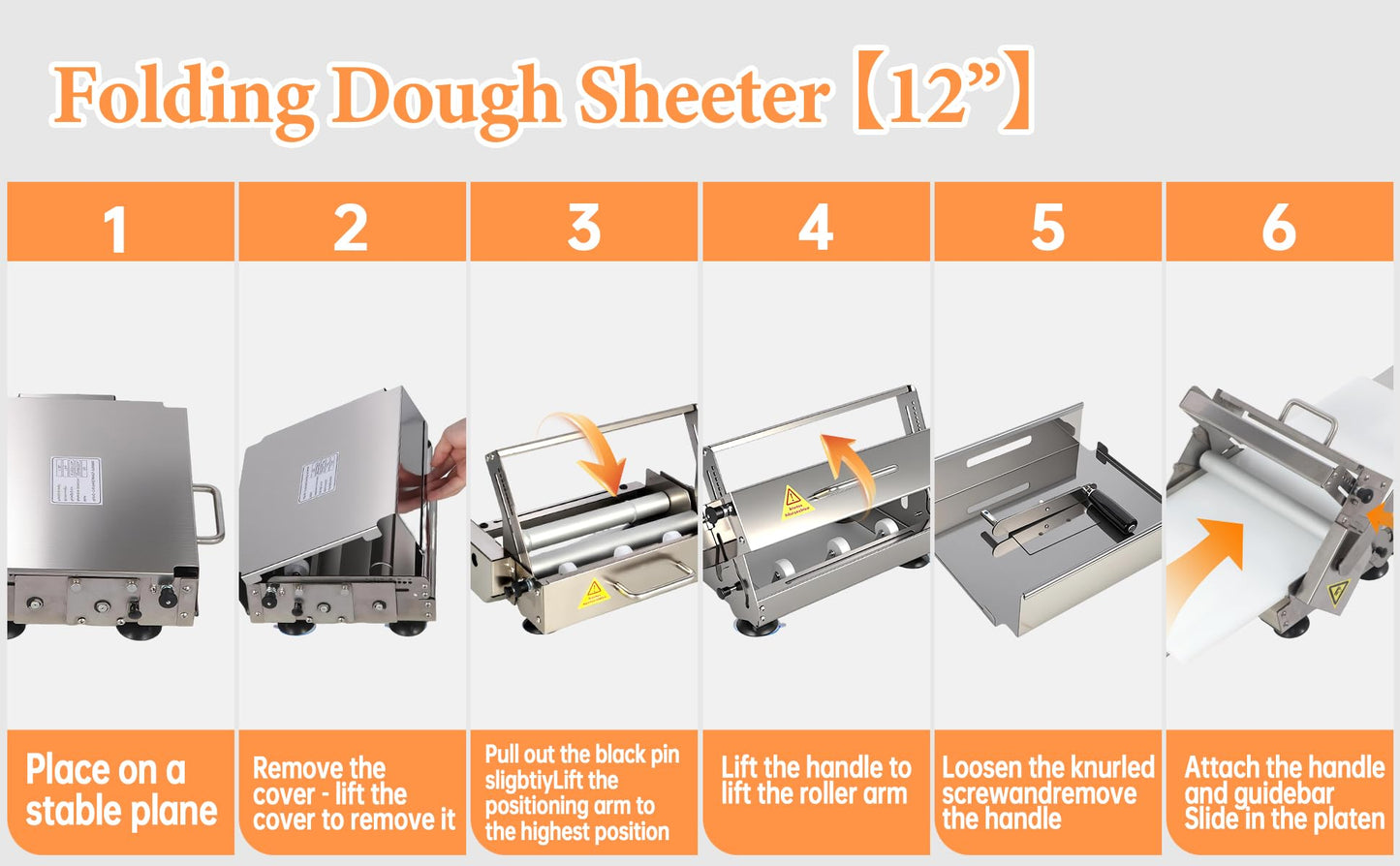 40.5" x 15.5" Folding Manual Dough Sheeter with PE Board – Stainless Steel Countertop Dough Roller Machine, Adjustable Thickness (0–25mm) for Pastry, Pizza, Croissant, Cookie & Pasta
