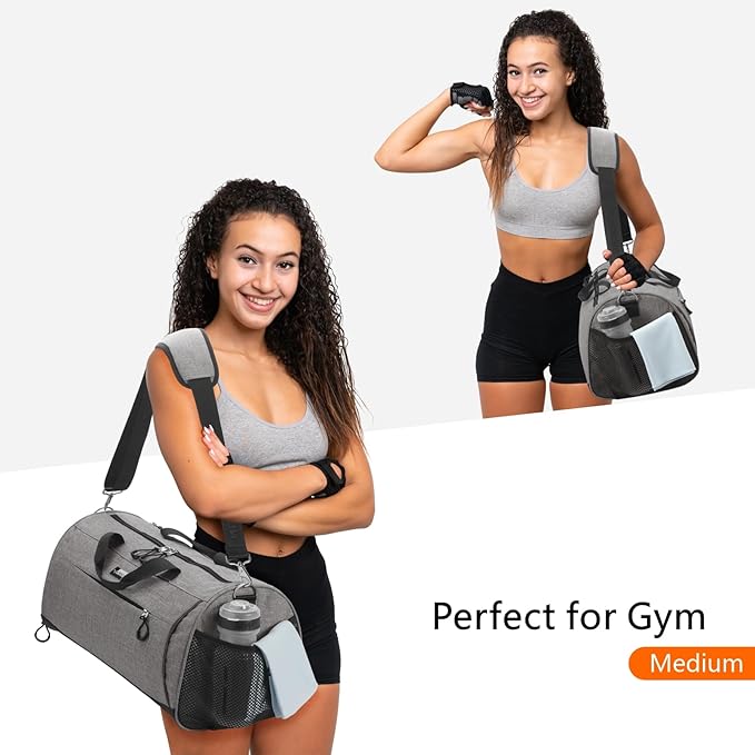 TOPDesign Gym Bag for Women & Men, Unisex Duffel Bag with Shoe Compartment & Wet Pocket for Travel Sports Gym (M Textured Grey)