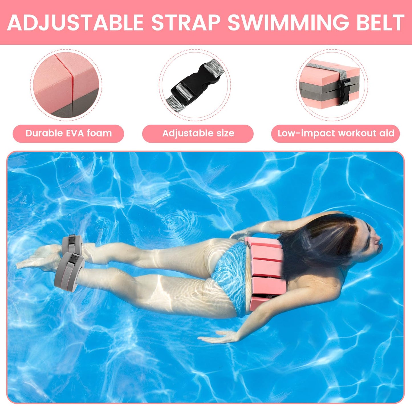 WinnerWhy 6 Pcs Aquatic Exercise Set Water Aerobics Set Large Mesh Beach Bag Pool Fitness Equipment Foam Water Dumbbell Ankle Swimming Weight Aquatic Swim Belt for Exercise Weight Loss(Grey Pink)