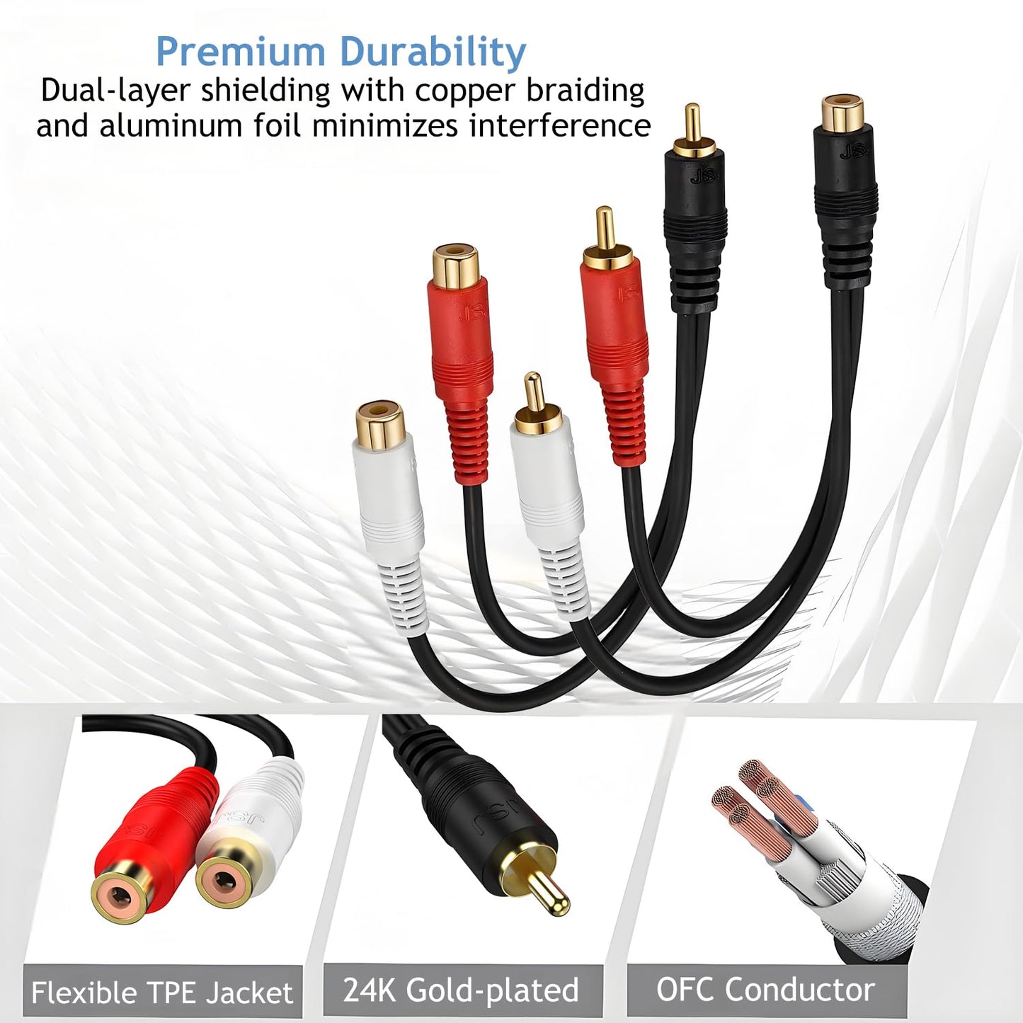 Xsusmdom Combo-Pack (1 2 1 2 24K 0.2M/0.65ft RCA Splitter Y-Adapter Kit Male to Female and Female to Male)