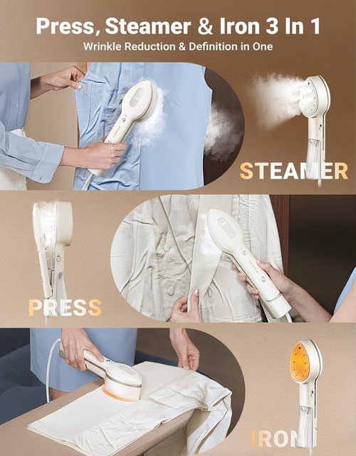 Jack & Rose Portable Press Iron Steamer - Dual Voltage 110-220V, 6+1 Fabric Settings, Travel-Friendly