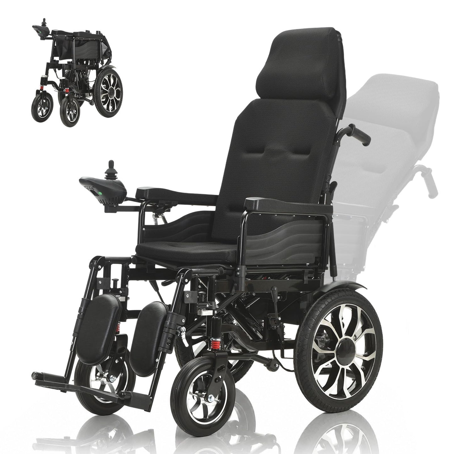 Heavy Duty Electric Wheelchair, Reclining Foldable Electric Wheelchairs for Adults, 15 Miles Range, All Terrain Portable Power Motorized Wheelchair for Seniors, 330 Lbs Capacity