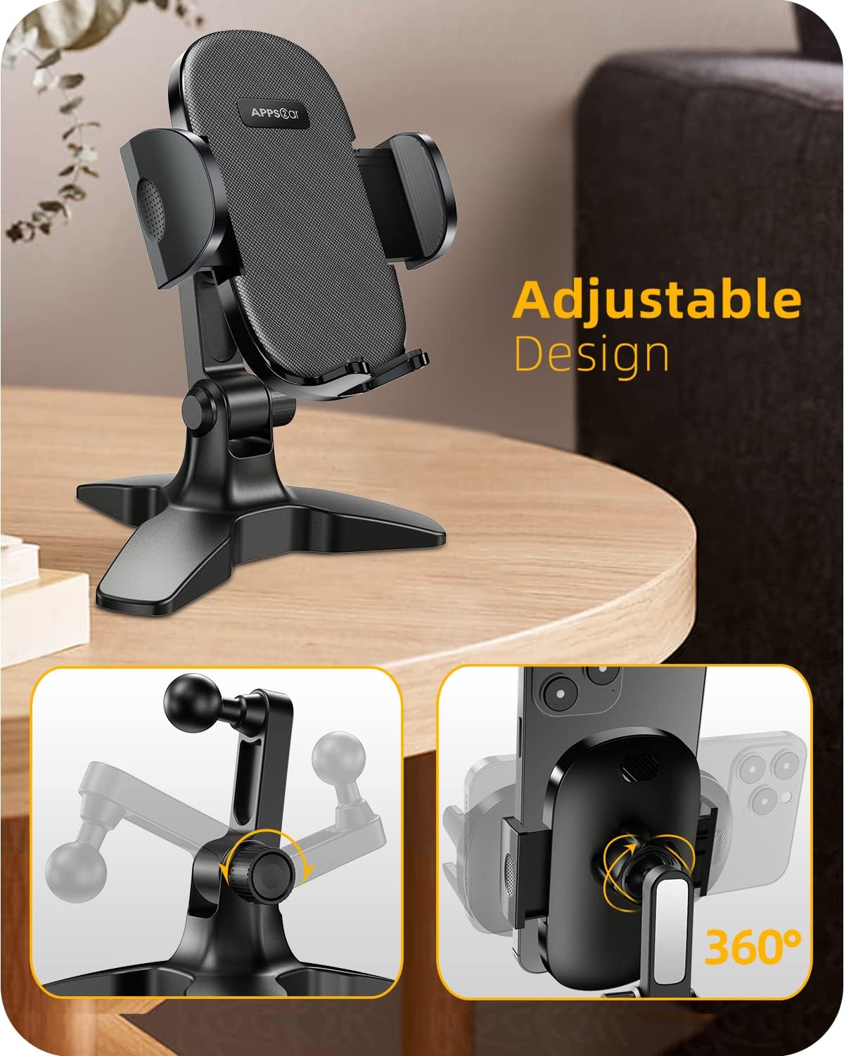 APPS2Car 4.7-6.8" Heavy Duty Phone Stand - Adjustable Desktop Holder for Video Calls, Compatible with Smartphones