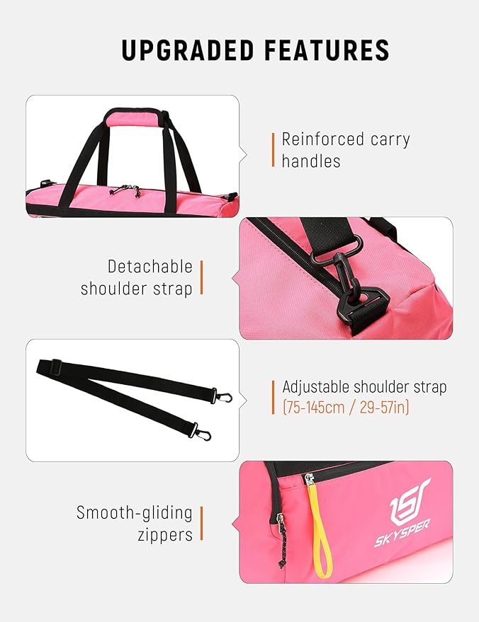 SKYSPER 30L Gym Duffel - Sports Bag Small with Wet Pocket for Sport, Travel, Fitness & Workout Men Women(Pink)