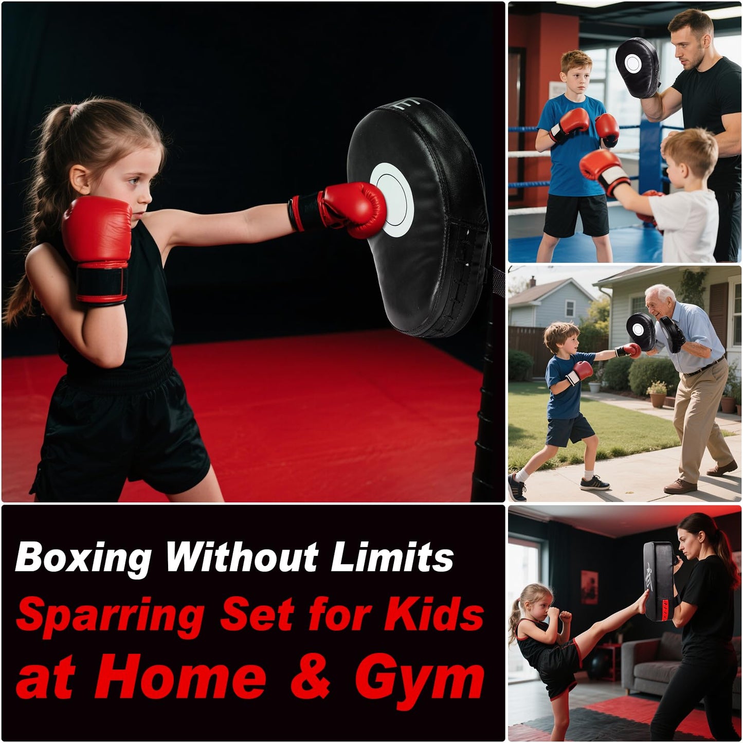 CYFIE Boxing Equipment Kids, Kicking Shields Pads Training Gloves Punching Mitts for Karate, Muay Thai, Taekwondo, Martial Arts Home Gym Workout, Karate Kick Pads for Toddler, Youth, Women (Black)