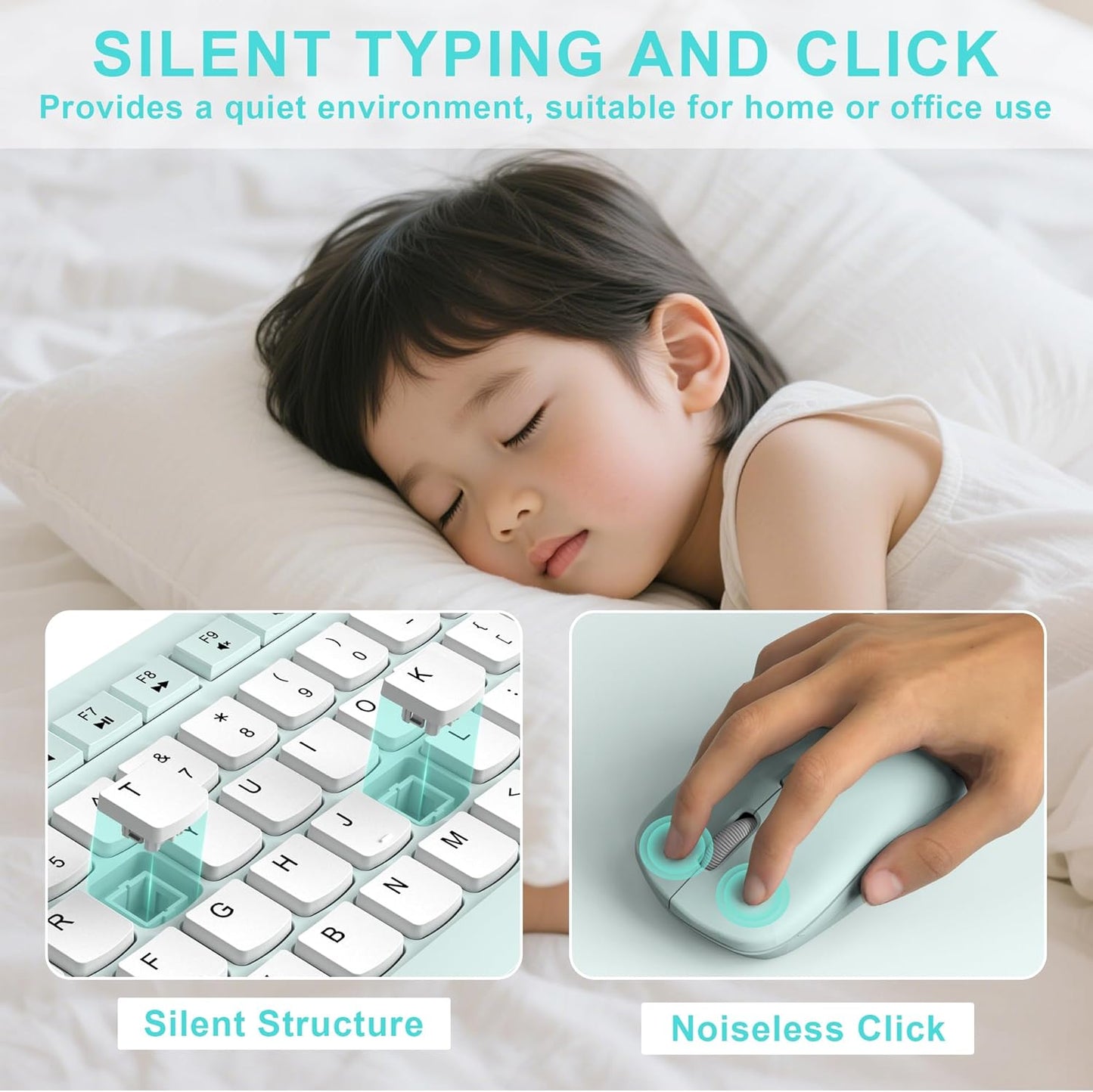 RECCAZR 2.4GHz Silent Keyboard and Mouse Combo Wireless,ful-Sized Wireless Keyboard and Adjustable DPI Mouse, USB