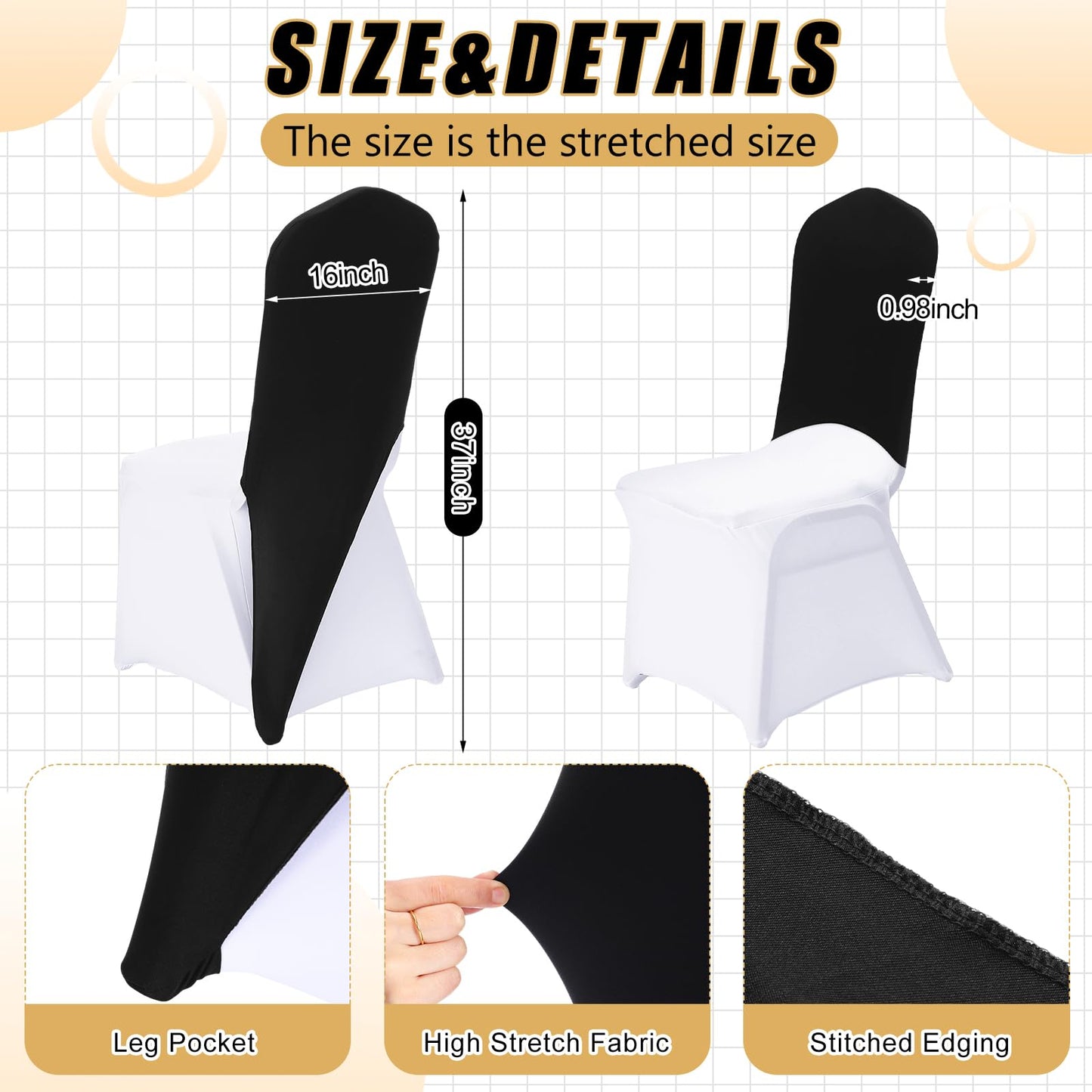 Mindsoft 20 Pcs Chair Cap Covers Spandex Chair Hood Sash Hat Bands Folding Stretch Elastic Cover for Wedding Holidays Banquet Party Celebration (Black)