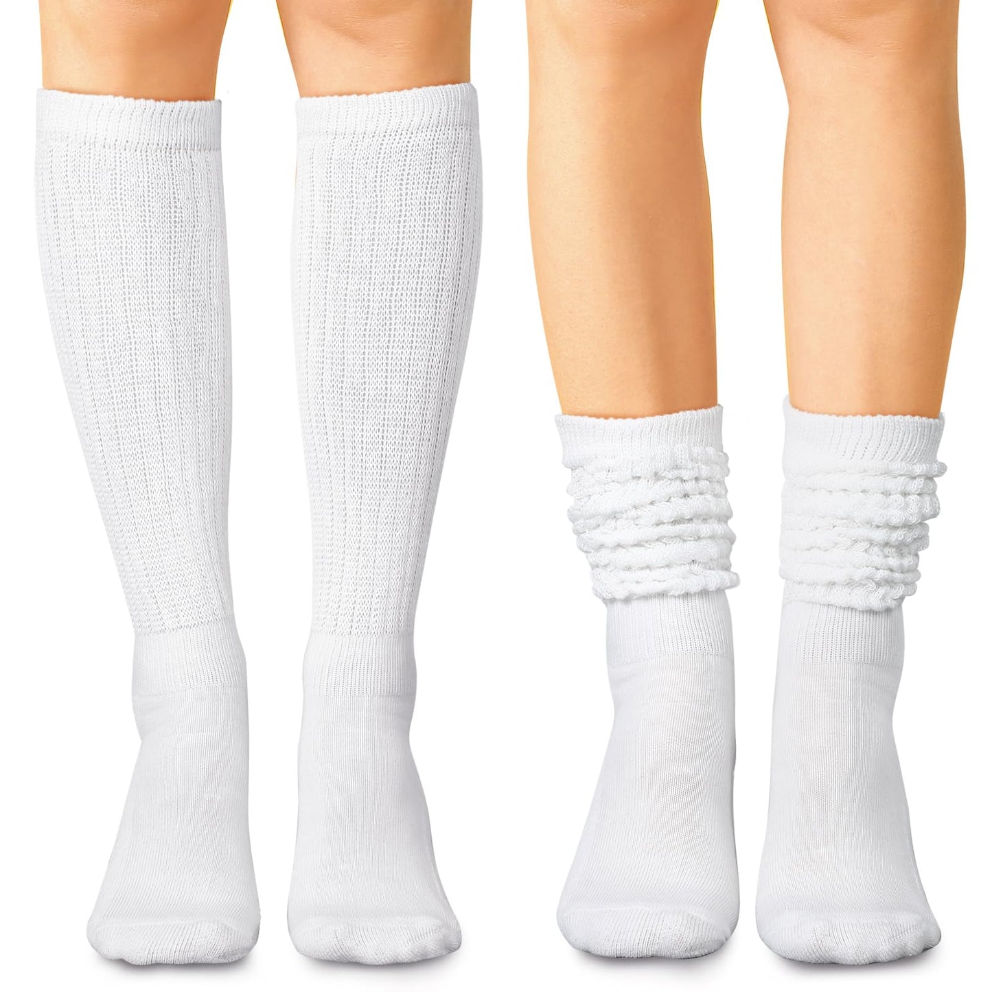 Geyoga 3 Pairs Slouch Socks for Women Scrunch Boot Cotton Knit Thigh High Slouch Socks for Women(Beige, White, Khaki,5-8)