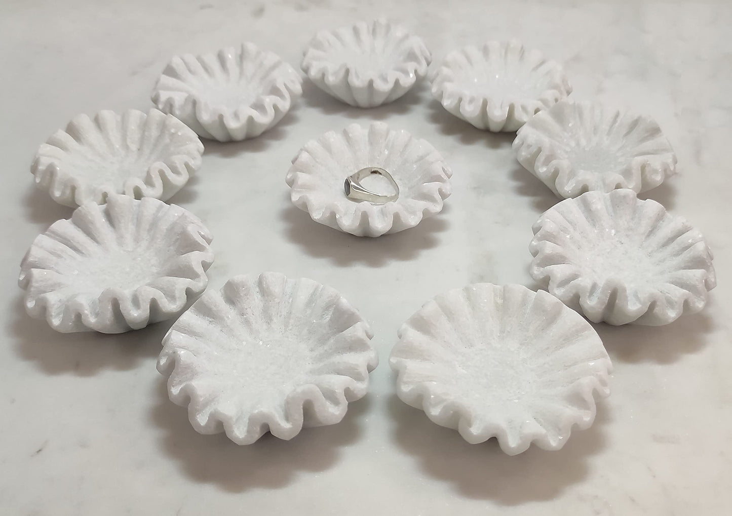 Marble Ruffle Bowl, Marble Scalloped Bowl, Marble Decorative Bowl, Handmade Ruffled Bowl