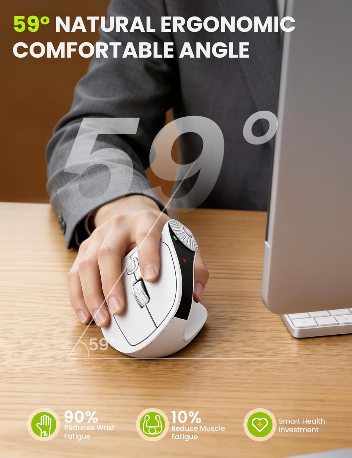 SABLUTE MAM51 3-in-1 4000 8 2.4Ghz/Bluetooth Ergonomic Mouse Wireless with Quick-Switch Scroll Wheel, Vertical Mouse