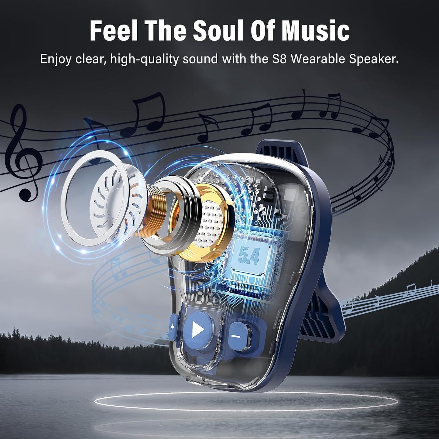 ZYHKON IP56 18 Wearable Bluetooth Speaker, Clip-on Wireless Portable Speakers, Waterproof Clip Speaker Up to Hours