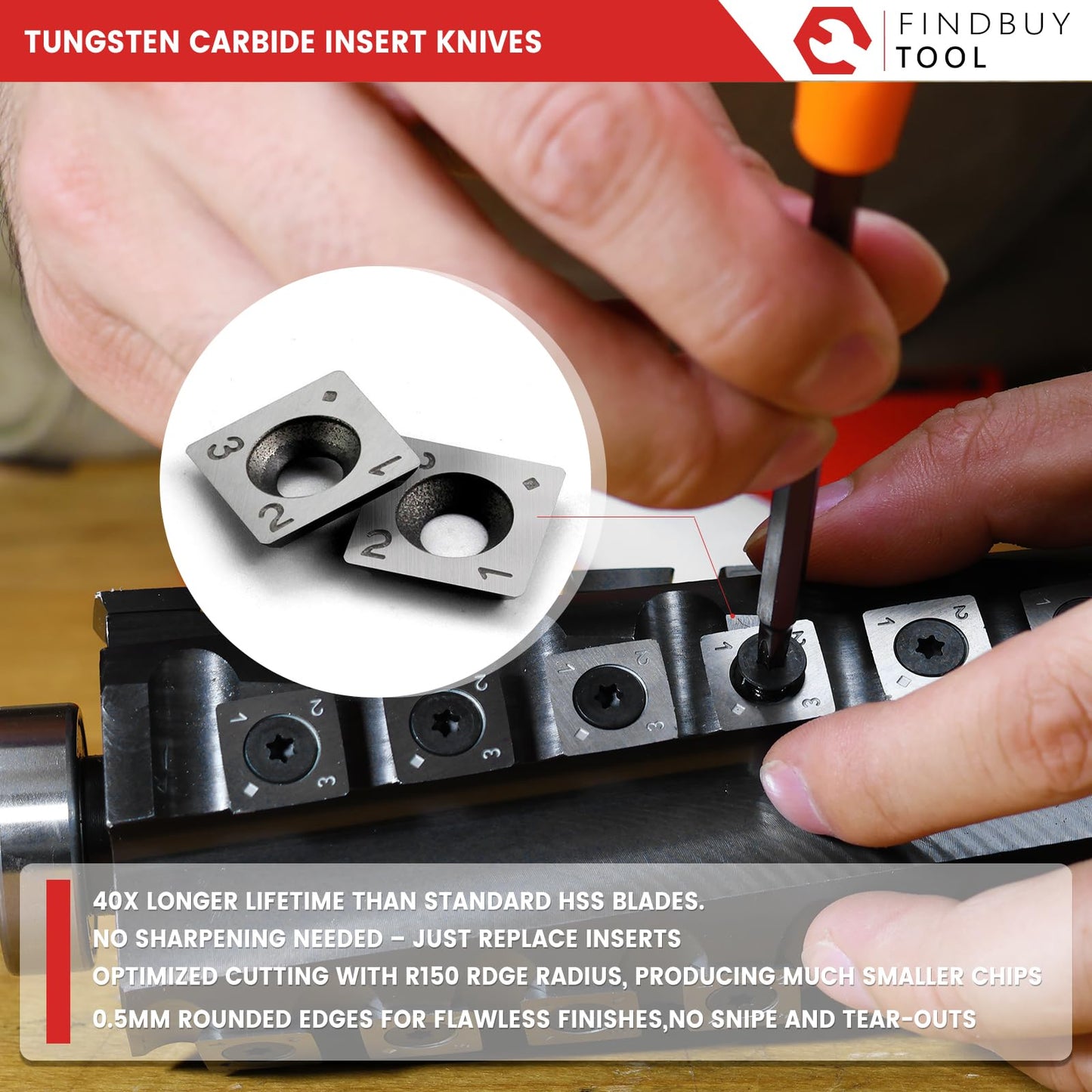 FINDBUYTOOL Helical Cutterhead for Delta 6" Jointer 37-190 37-195 37-196 37-275X 37-866X 52-858 52-866X with Carbide Inserts, Smooth Finish, Low Noise, Compatible with Woodworking Tools
