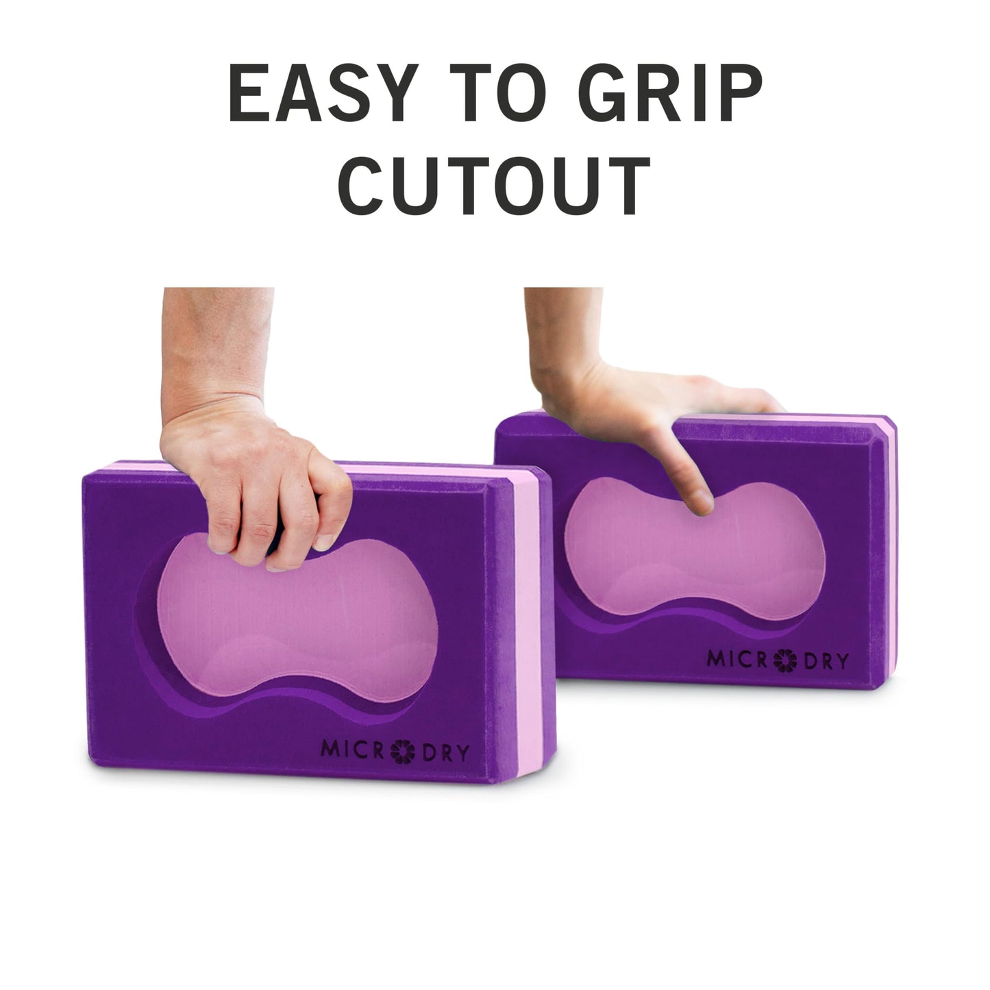 Microdry Sure-Grip Yoga Blocks, Set of 2 – Non-Slip Foam Blocks with Ergonomic Grip Cutout for Stability, Wrist Support, Flexibility & Balance Purple/Pink