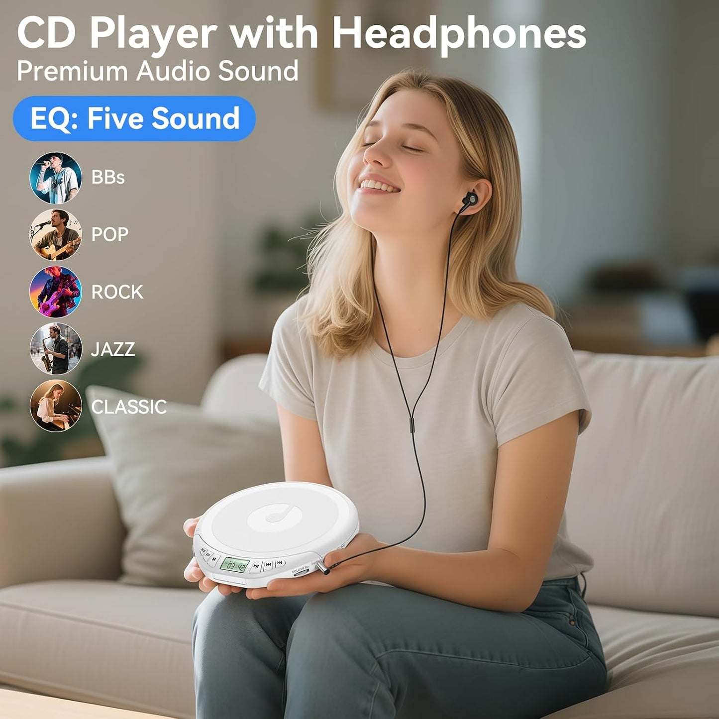 KOVCDVI Discman Portable CD Player with Headphones CD Player Portable for Car with Anti-Skip & Shockproof,CD with LCD