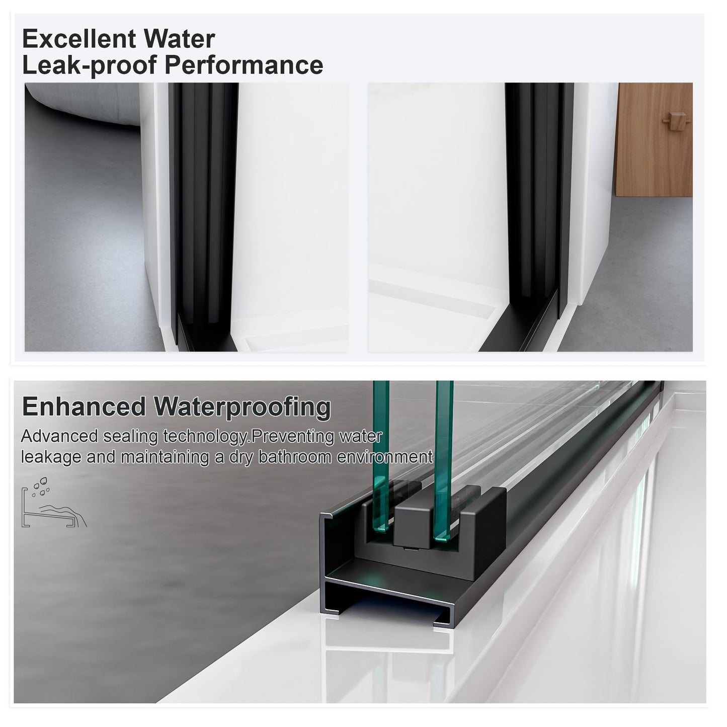 44-48" W x 72" Shower Door, Semi-Frameless Double Sliding Glass Shower Door, 1/4 inch Clear Tempered Glass Door for Walk-in Shower Matte Black