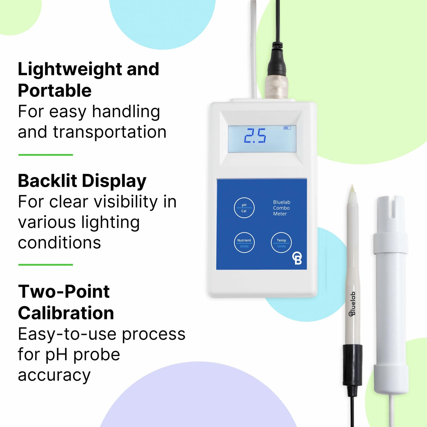 Bluelab METCOMPLUS Combo Meter Plus for pH, Temperature, and Conductivity in Water and Soil with Easy Calibration, Digital Nutrient (TDS/PPM) Testing Kit for Hydroponic System & Growing Indoor Plants