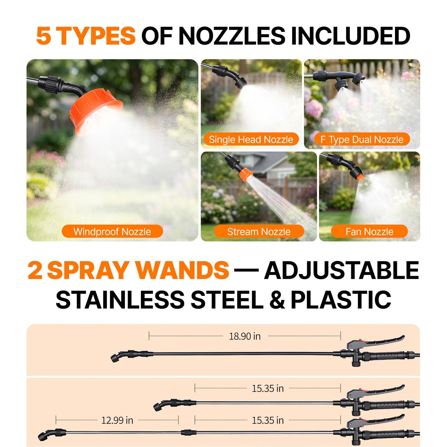 OGERY Battery Powered Backpack Sprayer 4 Gallon, 2.6Ah 21V Battery Electric Pump Sprayer with 6 Nozzles, Telescopic Stainless Steel + Plastic Wand for Lawn Garden Weed Yard Cleaning (Charger Included)