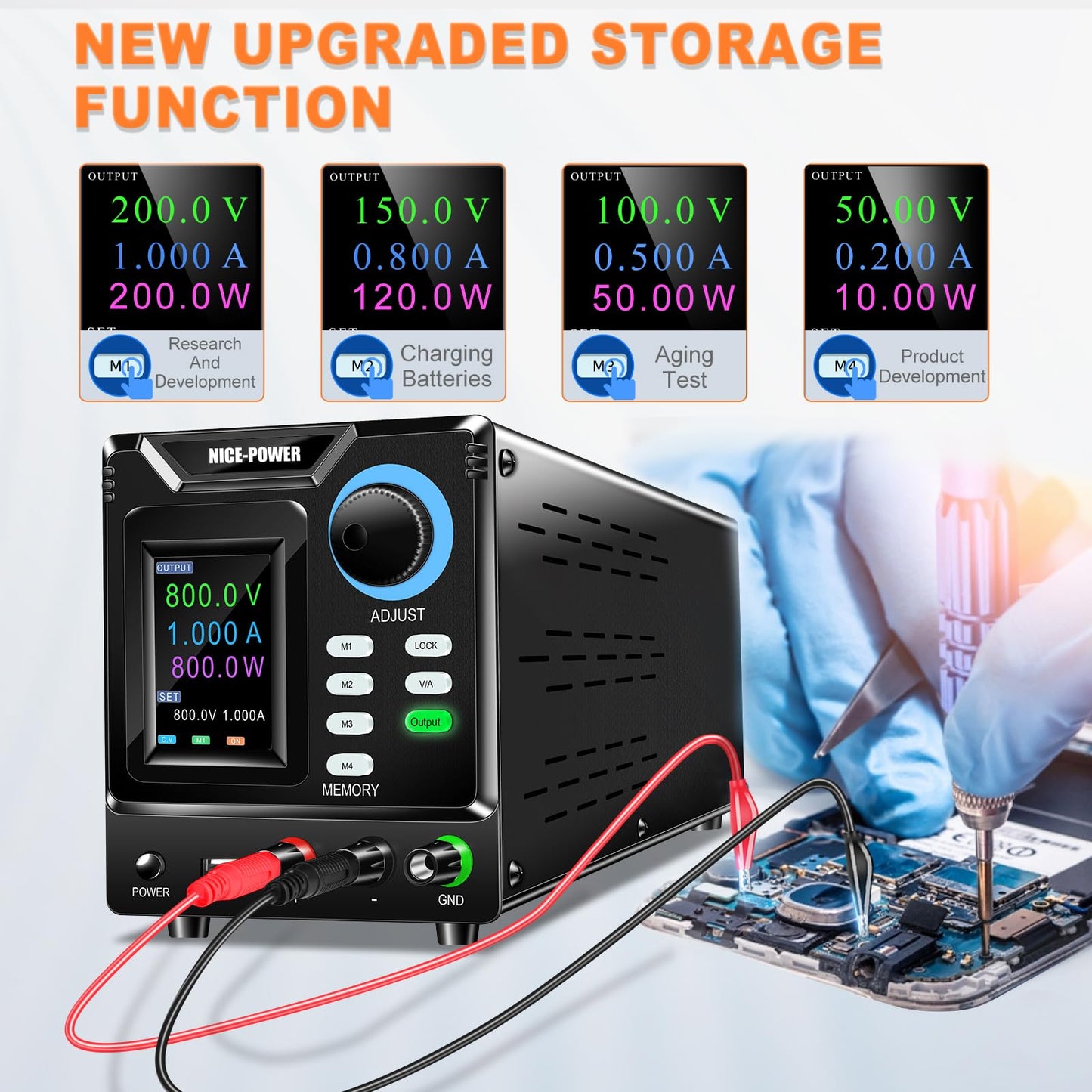 NICE-POWER DC Power Supply Variable, 0-800V 0-1A High Voltage Programmable Adjustable Regulated Bench Power Supply with Memory Storage, Encoder Knob, Output Switch, Lock Button, PC Software