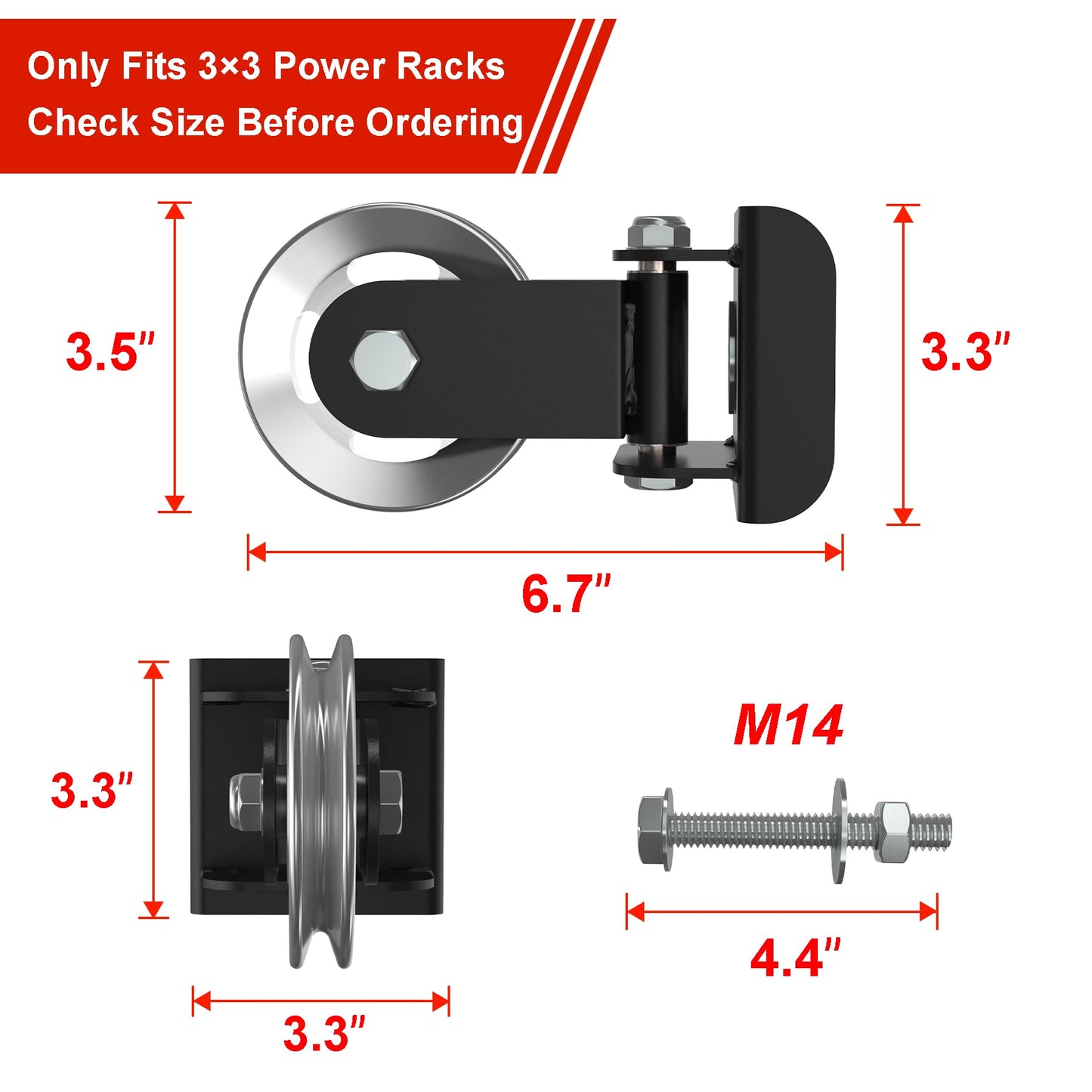 Aluminum Alloy Rotating Pulley Attachment for 3×3 Power Racks, Heavy-Duty Cable Pulley with 180° Pivot, Smooth CNC Machined Wheel, Bolt-On Cable Station Upgrade for Home Gym Training