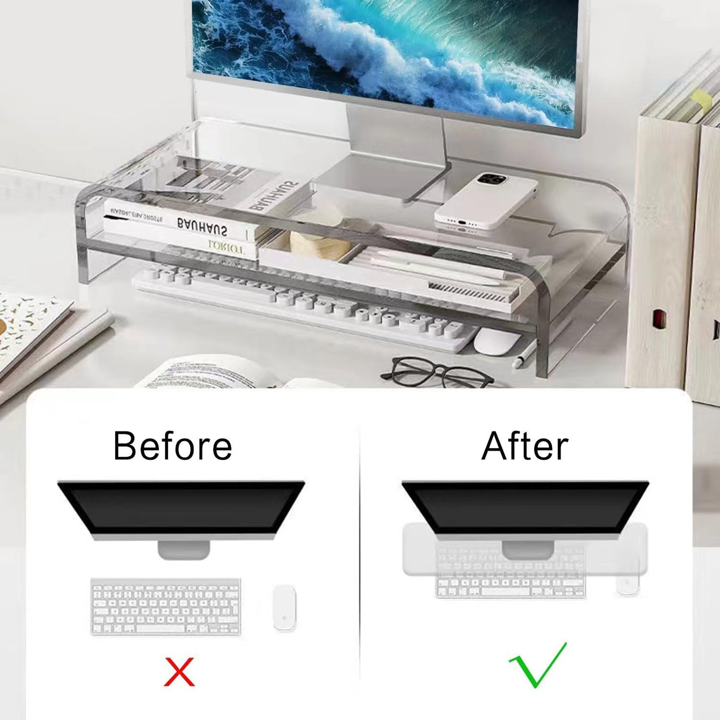 Generic 2 Riser16 inch Acrylic Monitor Stand, Tier Computer Monitor Stand Acrylic Computer Monitor Stand Riser