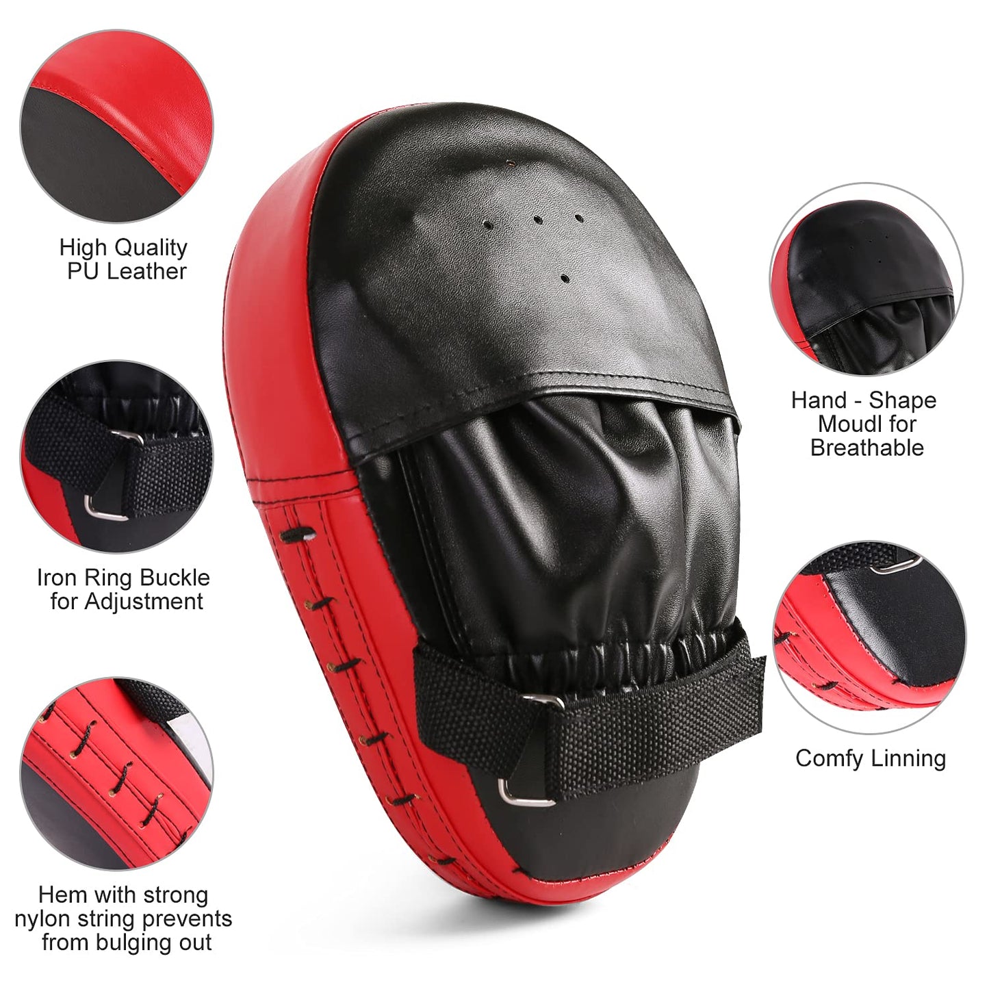 Odoland 2-in-1 Punching Mitts Kick Pack Set, Boxing Mitts Focus Pads, Taewondo Kick Pad, Great for Boxing, Kickboxing, Karate, Muay Thai, MMA Training, Black/Red