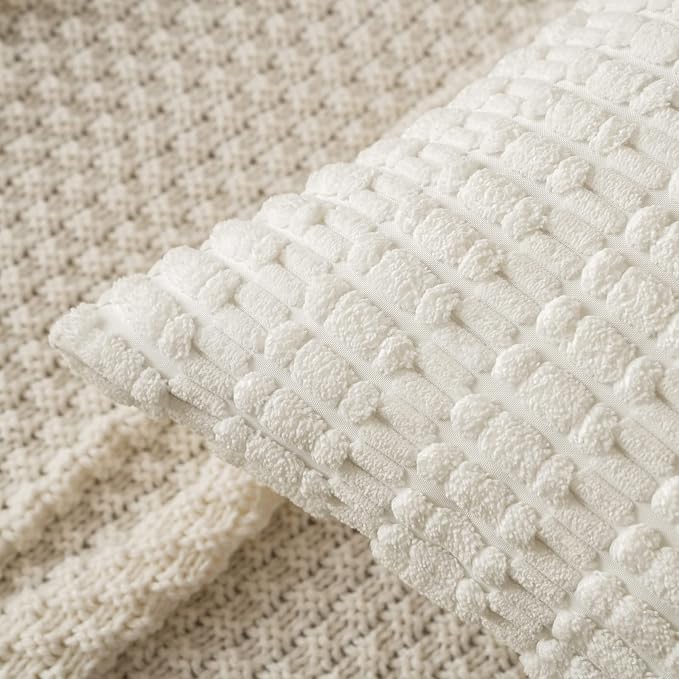 MIULEE Pack of 2 Corduroy Decorative Throw Pillow Covers 20x20 Inch Soft Boho Striped Pillow Covers Modern Farmhouse Home Decor for Sofa Living Room Couch Bed Pure White