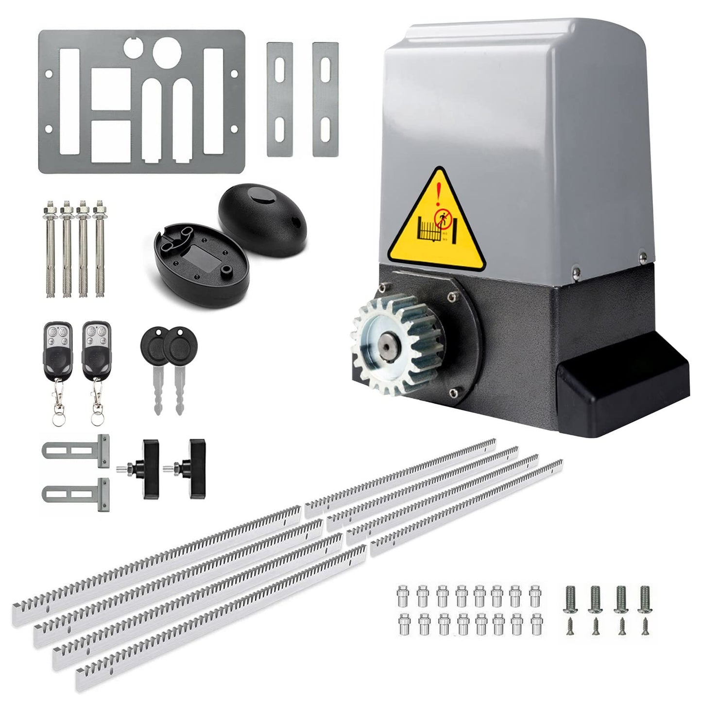 Blütezeit 5290lb Automatic Sliding Gate Opener Rack Drive Operator for Heavy Driveway Slide Gates Up to 40 Feet, Rolling Gate Motor with 2 Remote Controls, Infrared Sensor & Complete Hardware Kit