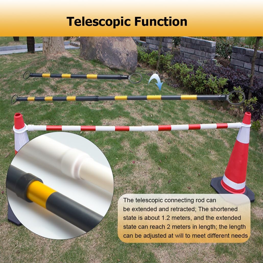 Adjustable Traffic Cone Barrier, Reflective 47-78 Inch Retractable Security Divider, 16 Pcs Yellow & Black Temporary Safety Warning Cone Tape