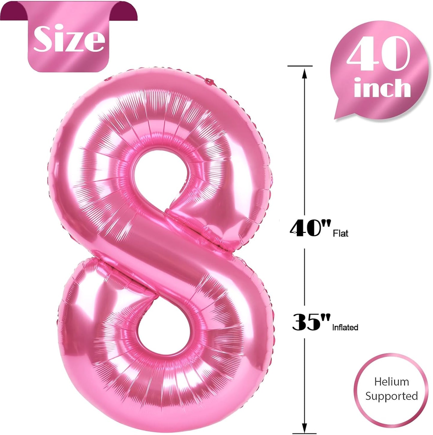 Number 8 Balloon - 40 Inch Pink Birthday Decoration for Girls | Perfect 8th Birthday Party Supplies