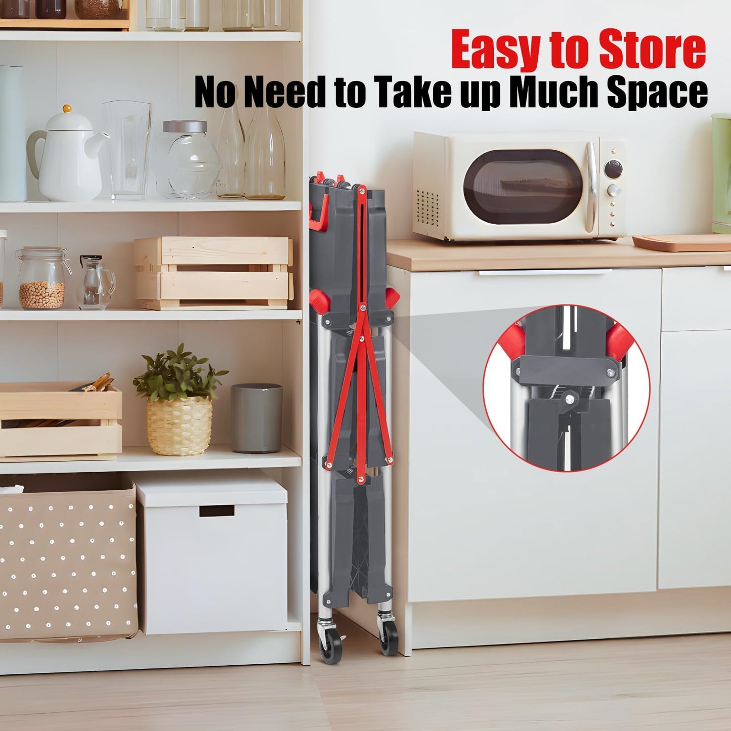 Foldable Utility Carts with Wheels, 3-Tier Holds Folding Rolling Cart with Fixed Rope, Pack-N-Roll Collapsible Service Cart for Home, Office, Garage, and Warehouse - No Assembly Required