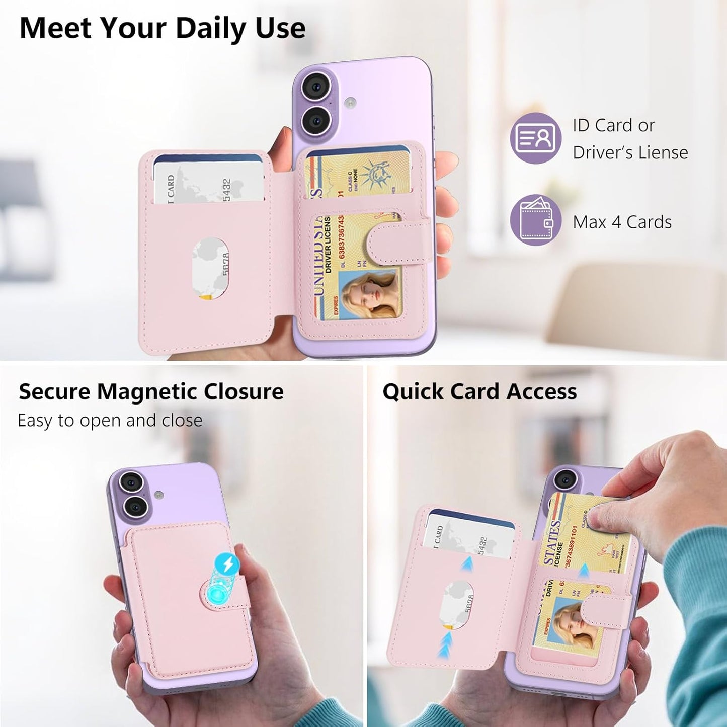 17/17 pro/16/15/14/13/12 4-Card TopMade for MagSafe Wallet, Strongest Magnetic Card Holder for iPhone Series, Holder